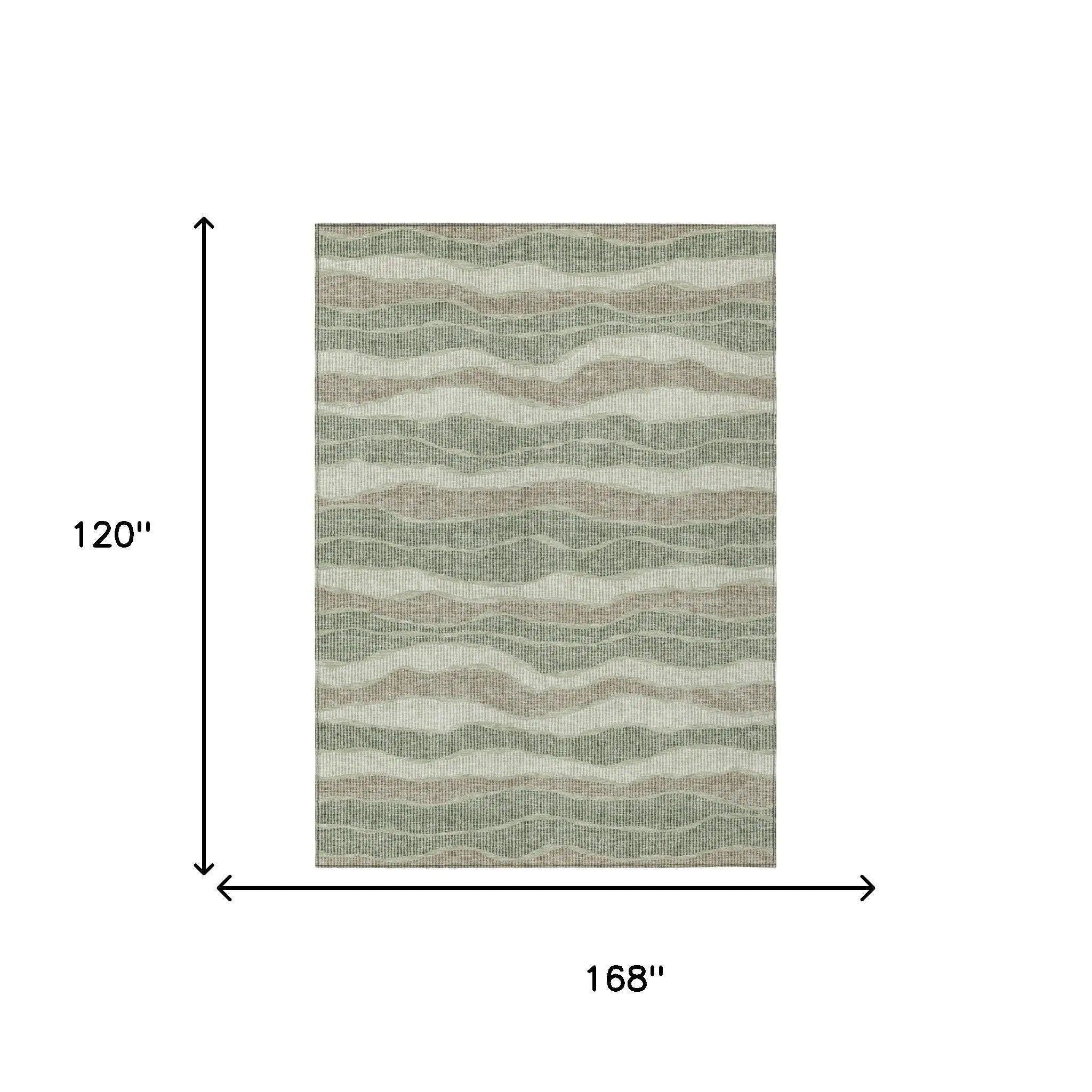 10' X 14' Green And Beige Striped Washable Indoor Outdoor Area Rug Homeroots Outdoor