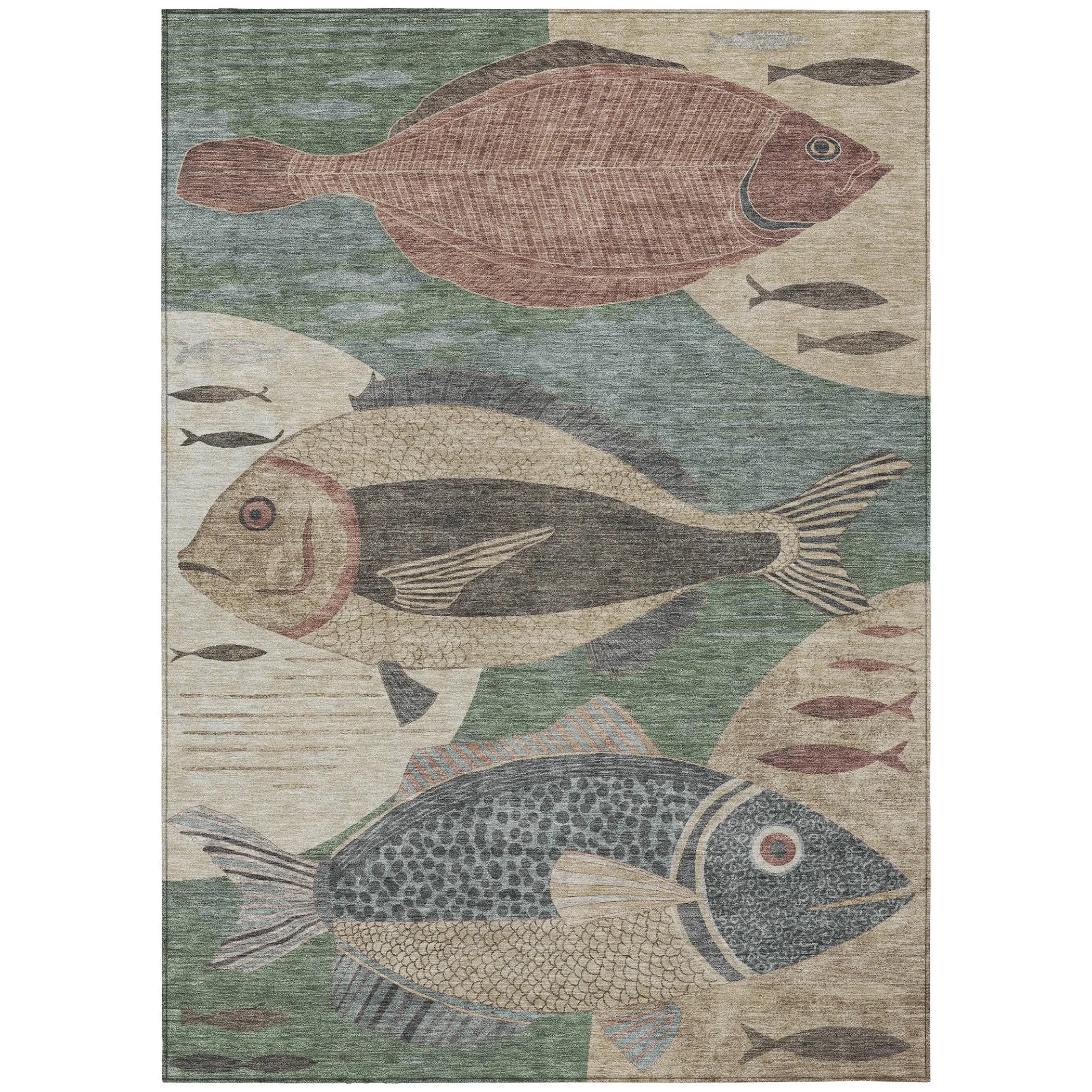 10' X 14' Green And Beige Tropical Fish Washable Indoor Outdoor Area Rug Homeroots Outdoor