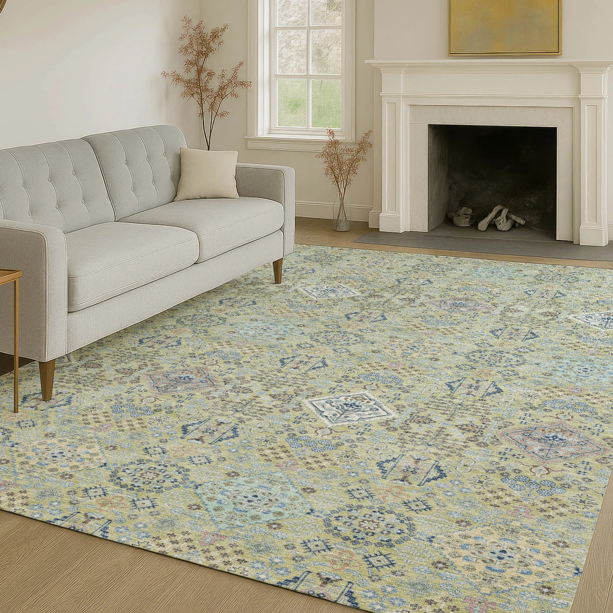 10' X 14' Green And Blue Oriental Washable Indoor Outdoor Area Rug Homeroots Outdoor