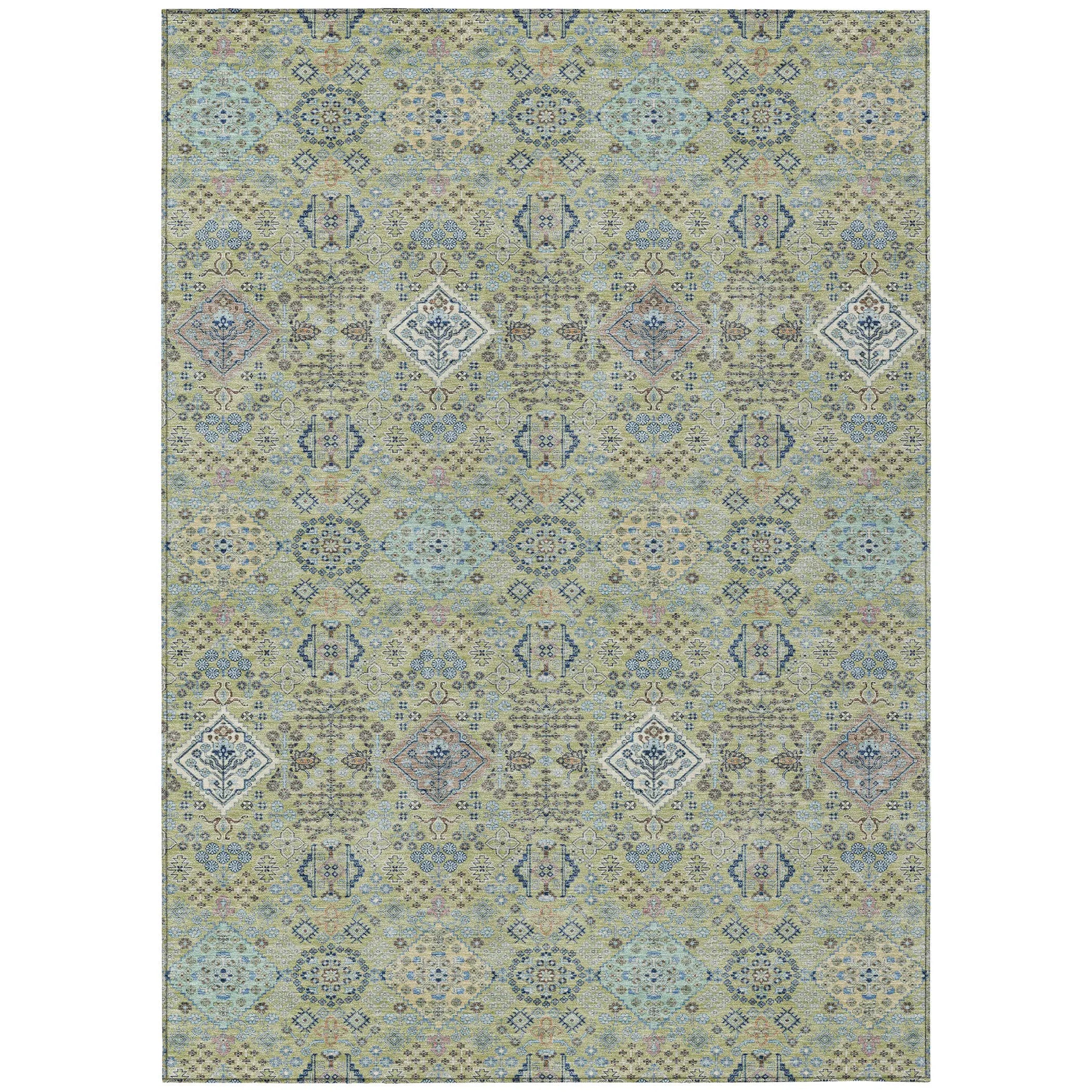 10' X 14' Green And Blue Oriental Washable Indoor Outdoor Area Rug Homeroots Outdoor