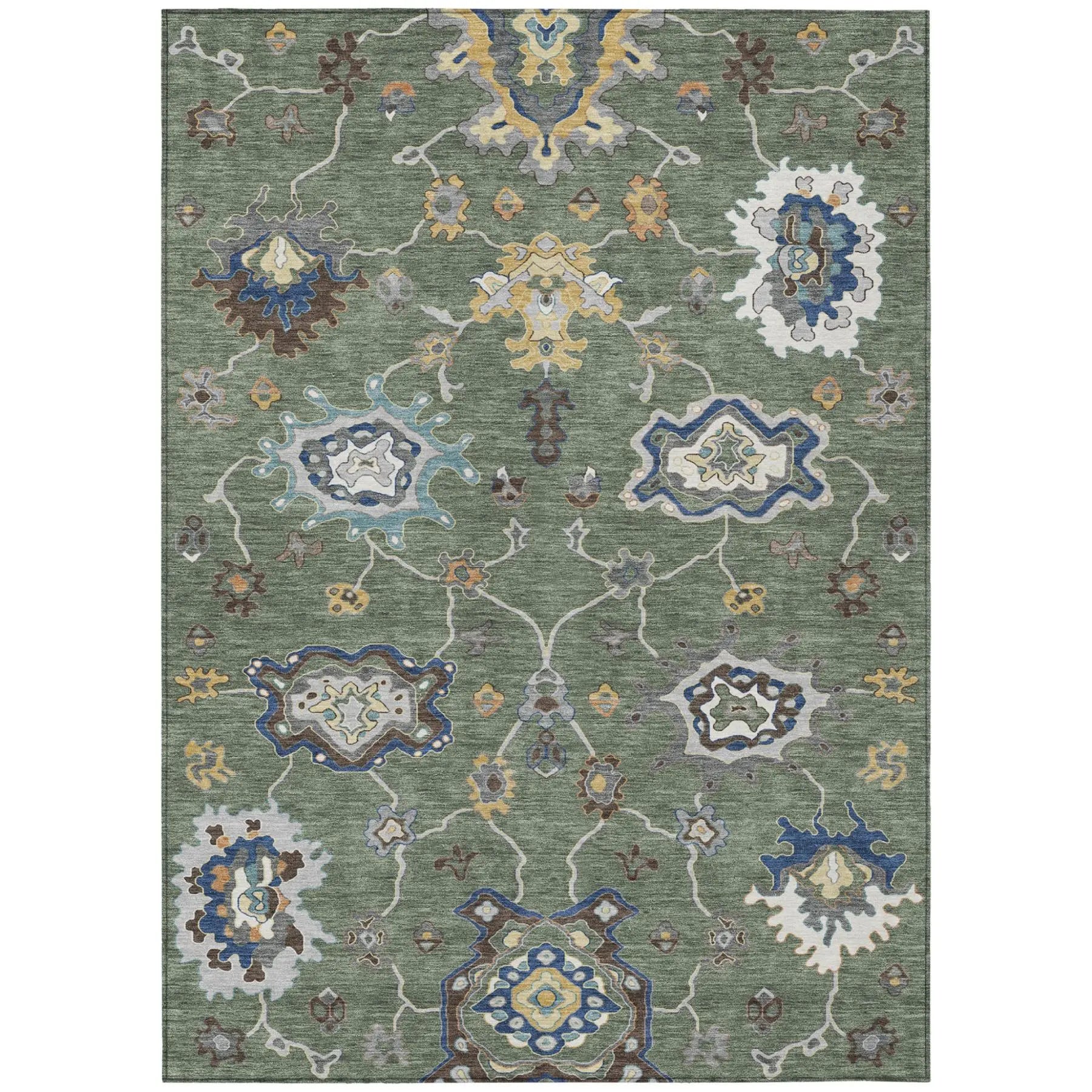 10' X 14' Green And Blue Oriental Washable Indoor Outdoor Area Rug Homeroots Outdoor