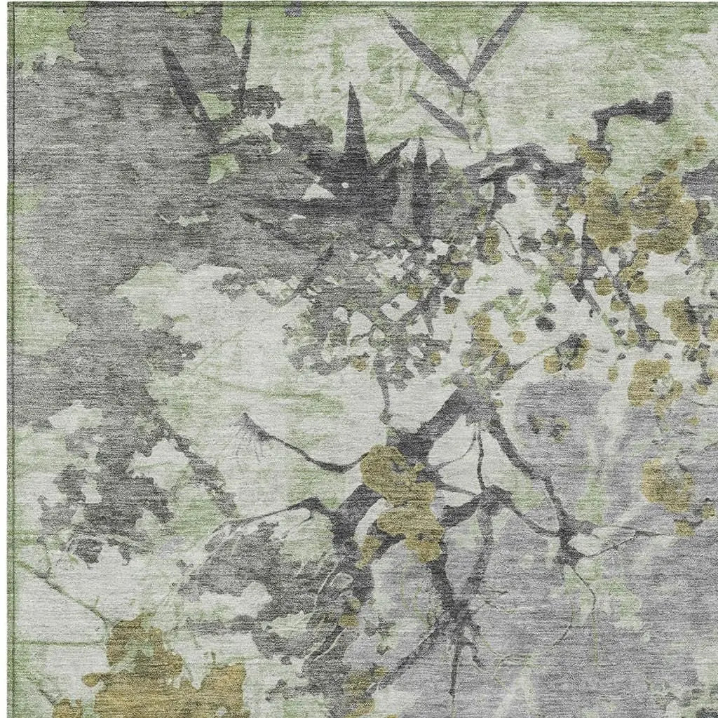 10' X 14' Green And Brown Abstract Washable Indoor Outdoor Area Rug Homeroots Outdoor