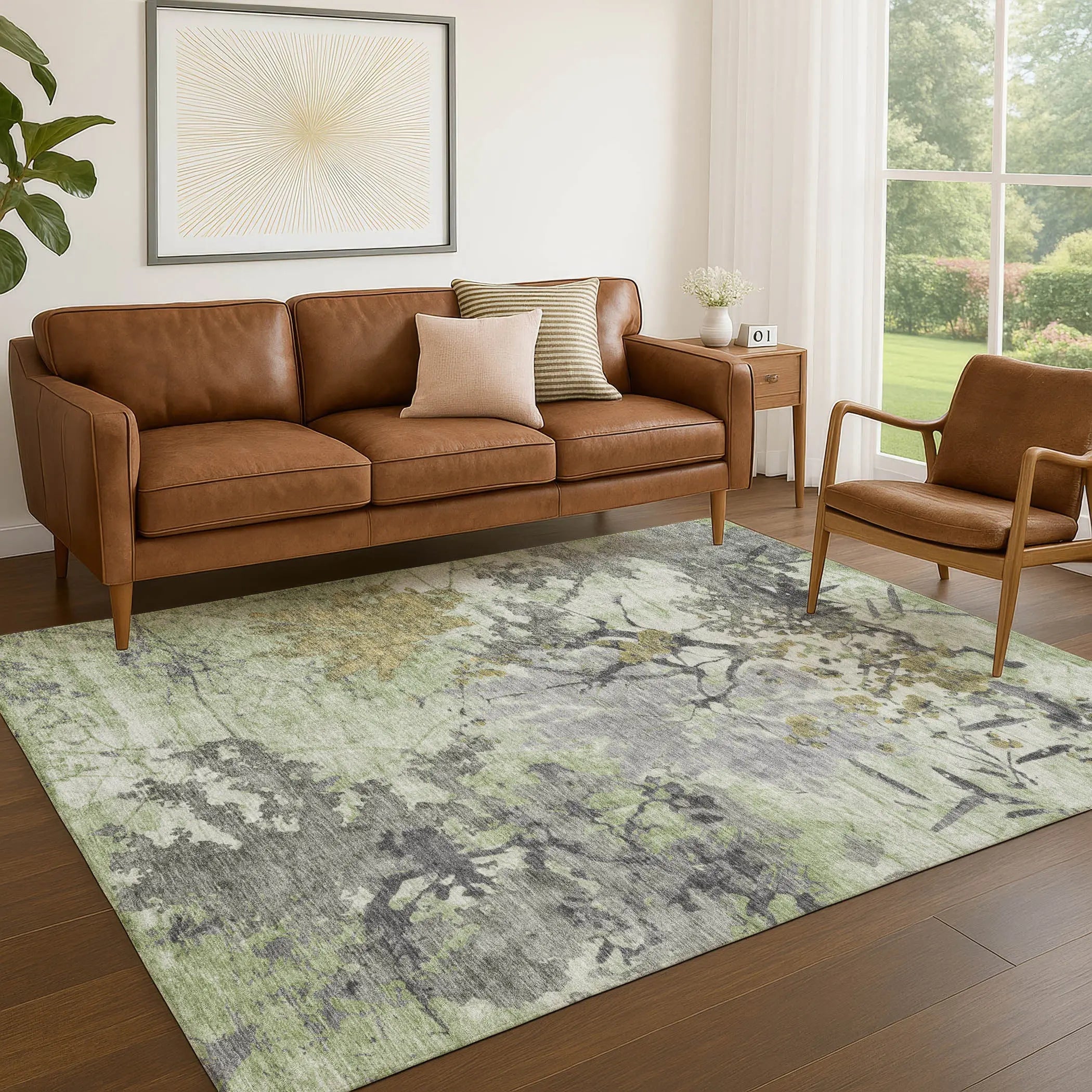 10' X 14' Green And Brown Abstract Washable Indoor Outdoor Area Rug Homeroots Outdoor