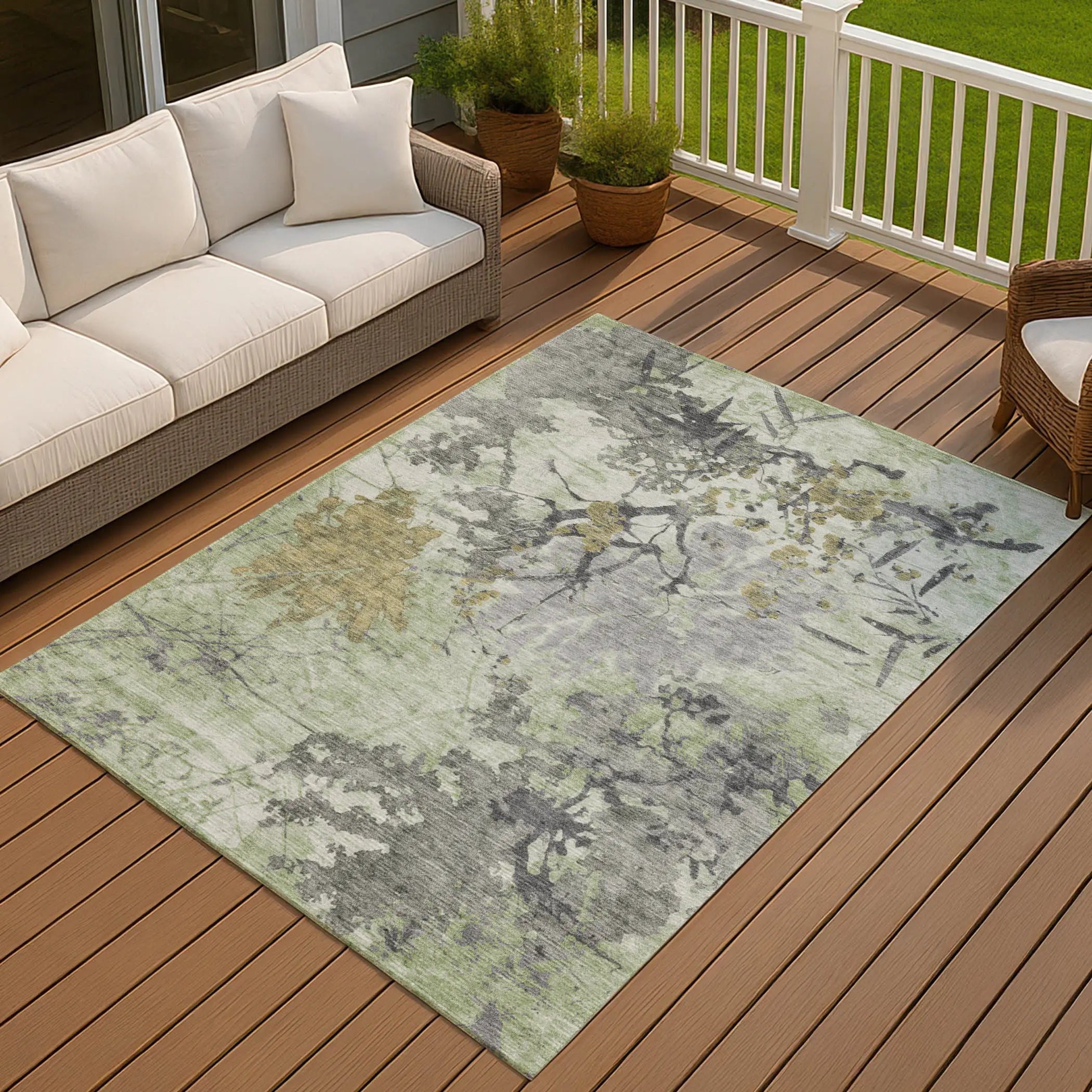 10' X 14' Green And Brown Abstract Washable Indoor Outdoor Area Rug Homeroots Outdoor