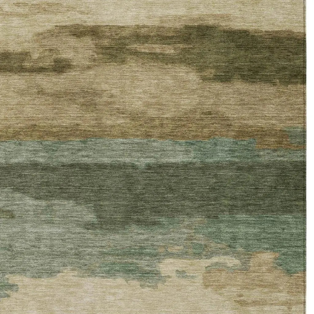 10' X 14' Green And Brown Abstract Washable Indoor Outdoor Area Rug Homeroots Outdoor