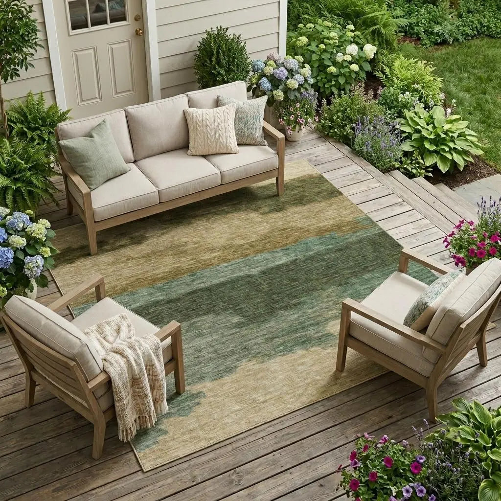 10' X 14' Green And Brown Abstract Washable Indoor Outdoor Area Rug Homeroots Outdoor