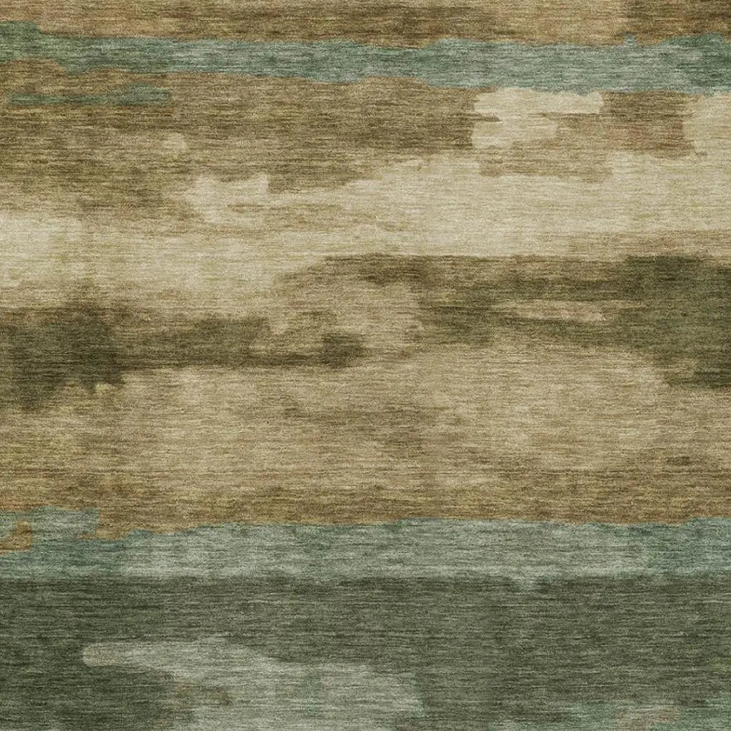 10' X 14' Green And Brown Abstract Washable Indoor Outdoor Area Rug Homeroots Outdoor