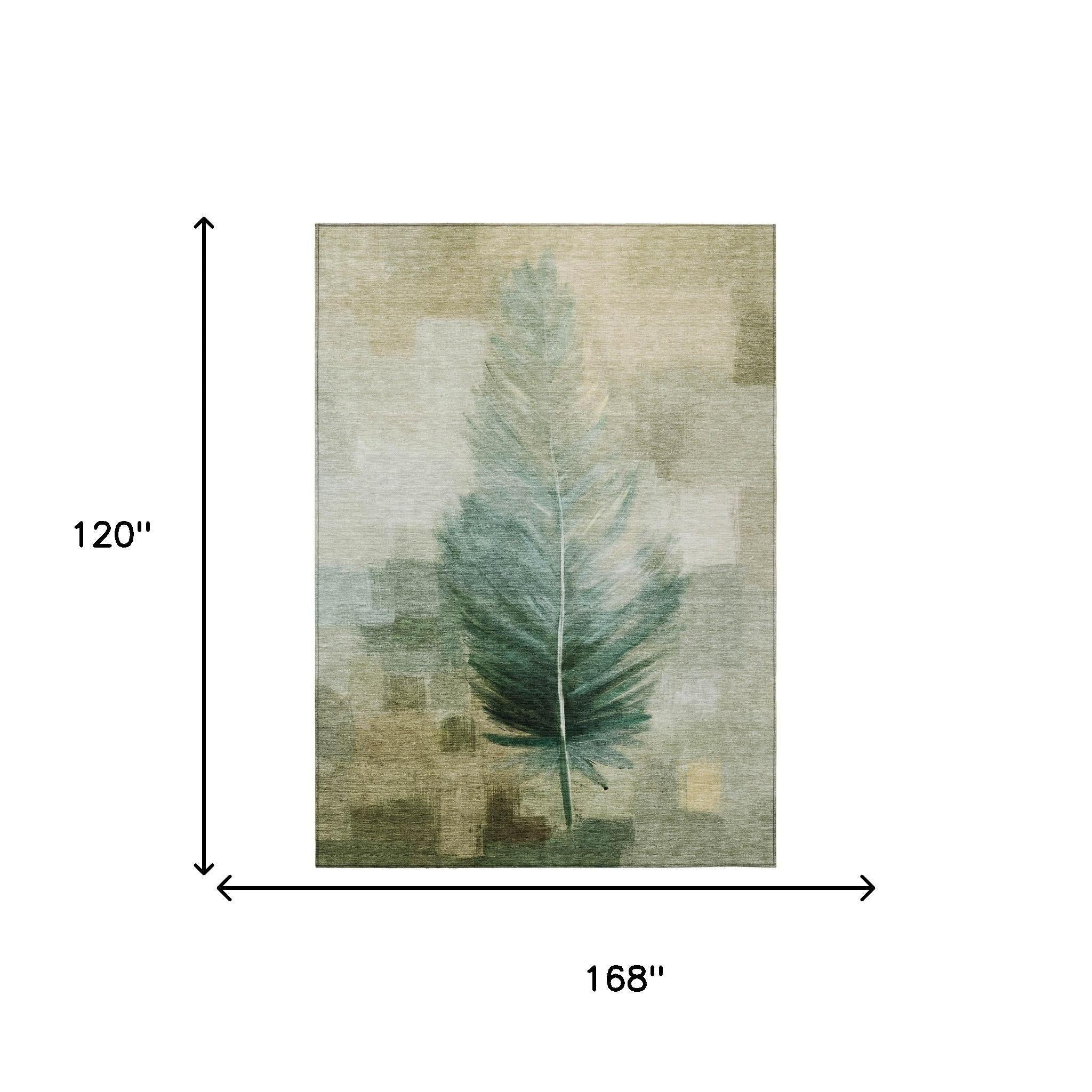 10' X 14' Green And Brown Botanical Leaves Washable Indoor Outdoor Area Rug Homeroots Outdoor