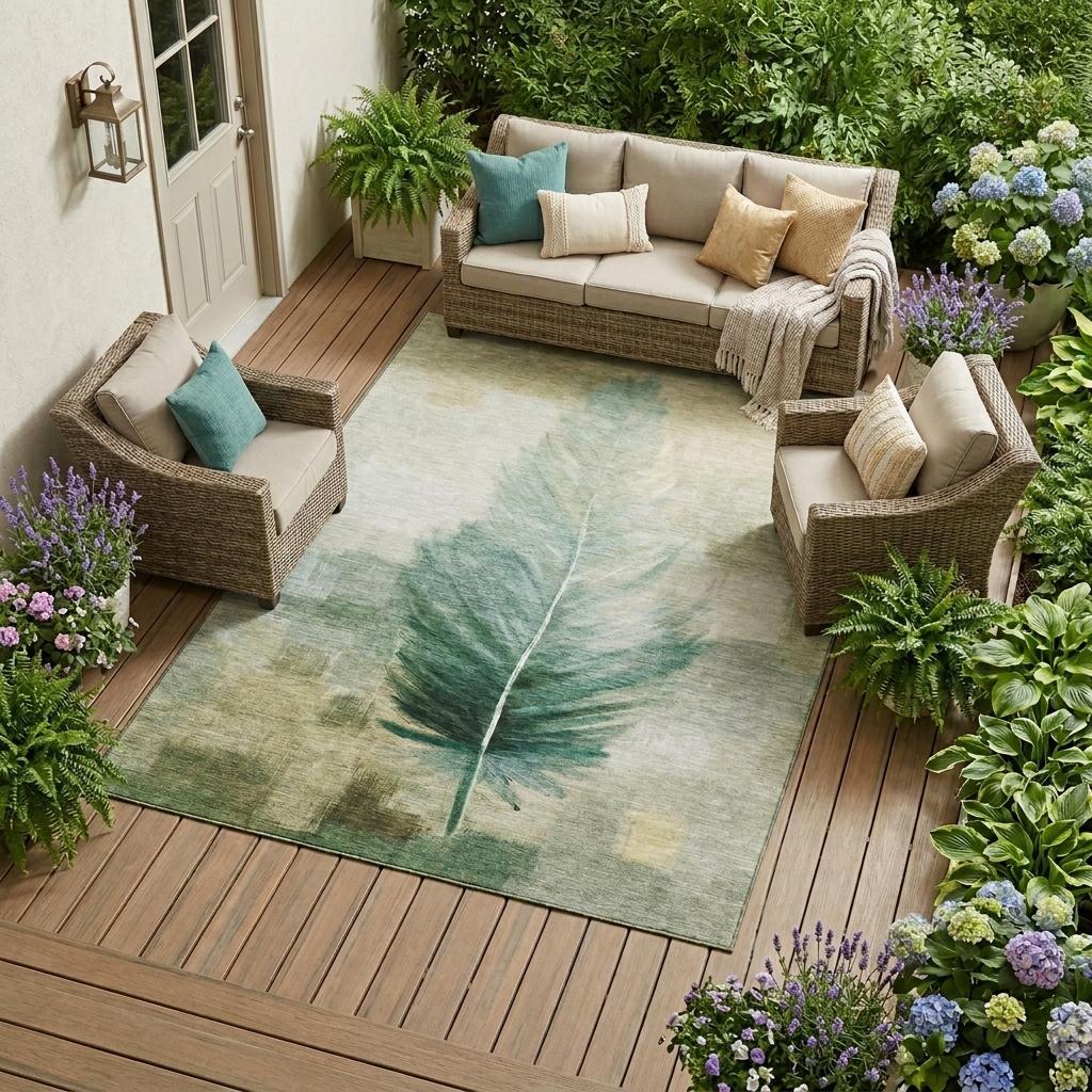 10' X 14' Green And Brown Botanical Leaves Washable Indoor Outdoor Area Rug Homeroots Outdoor