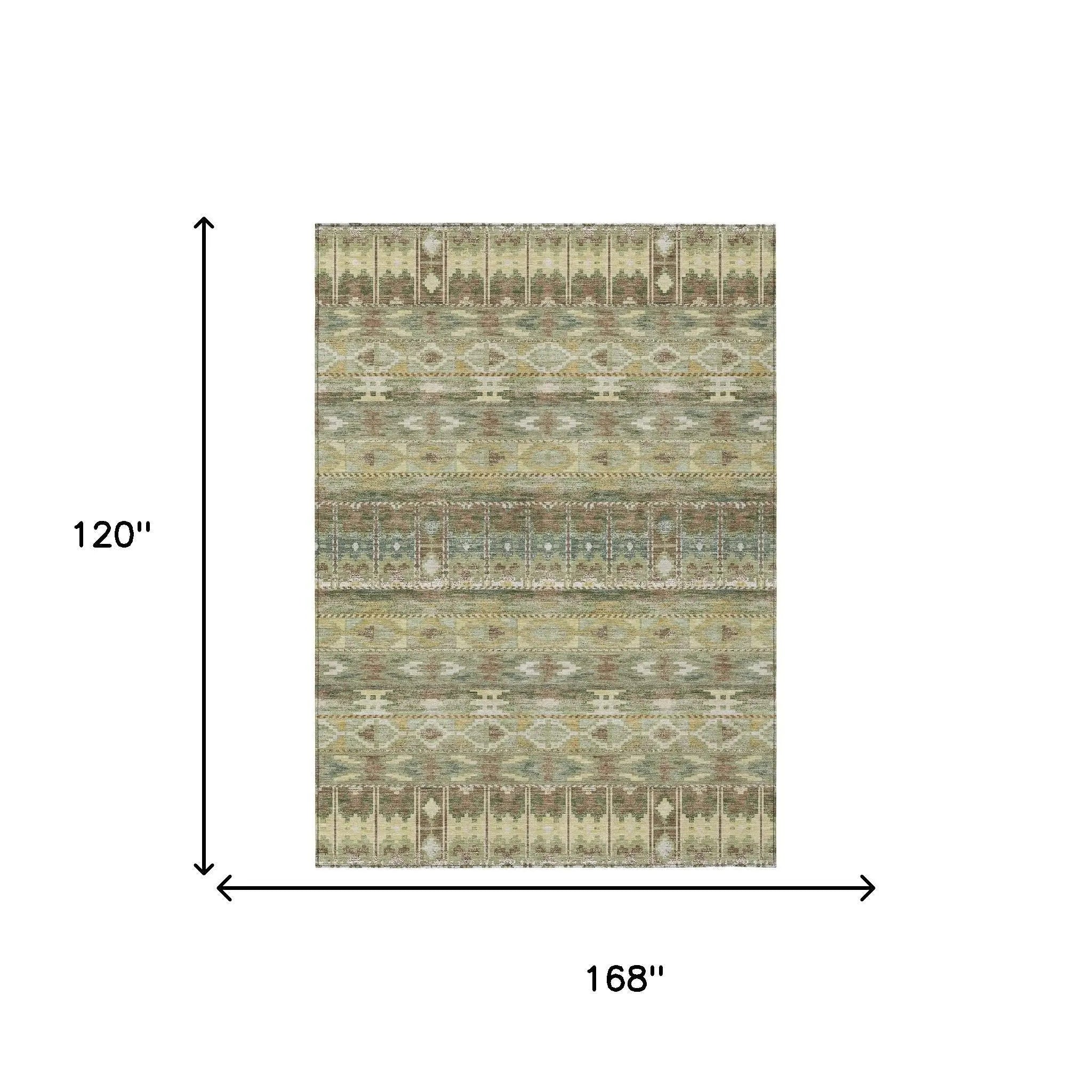 10' X 14' Green And Brown Geometric Washable Indoor Outdoor Area Rug Homeroots Outdoor
