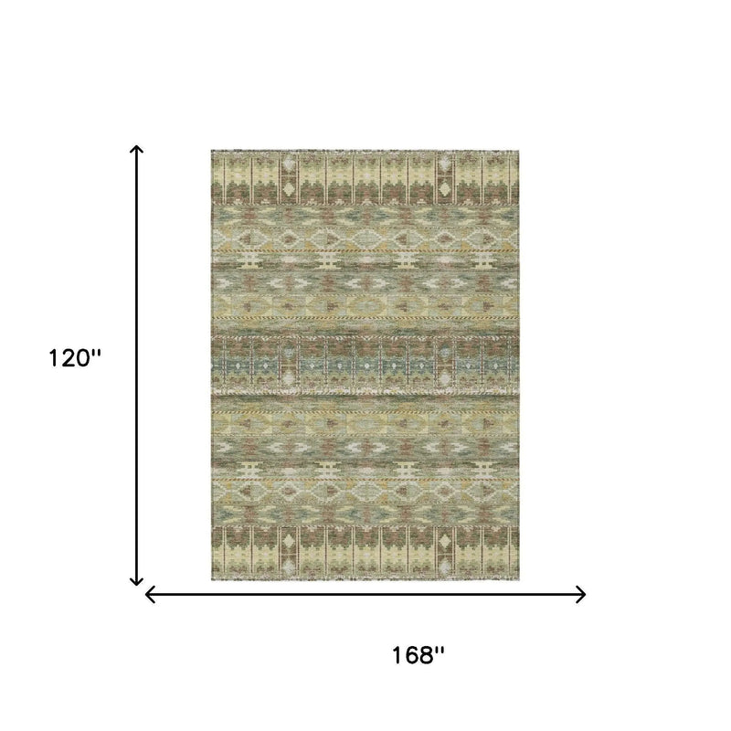 10' X 14' Green And Brown Geometric Washable Indoor Outdoor Area Rug Homeroots Outdoor