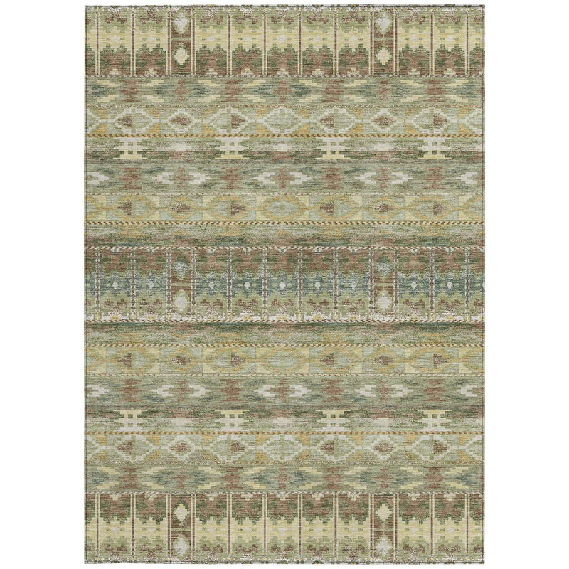 10' X 14' Green And Brown Geometric Washable Indoor Outdoor Area Rug Homeroots Outdoor