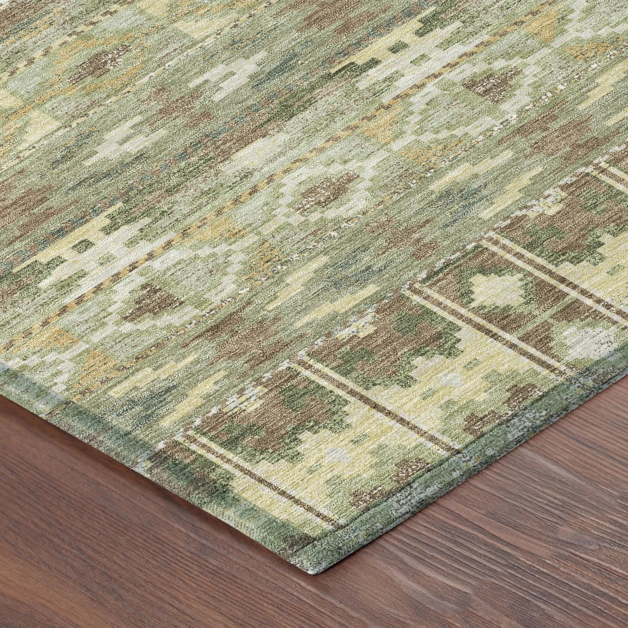 10' X 14' Green And Brown Geometric Washable Indoor Outdoor Area Rug Homeroots Outdoor