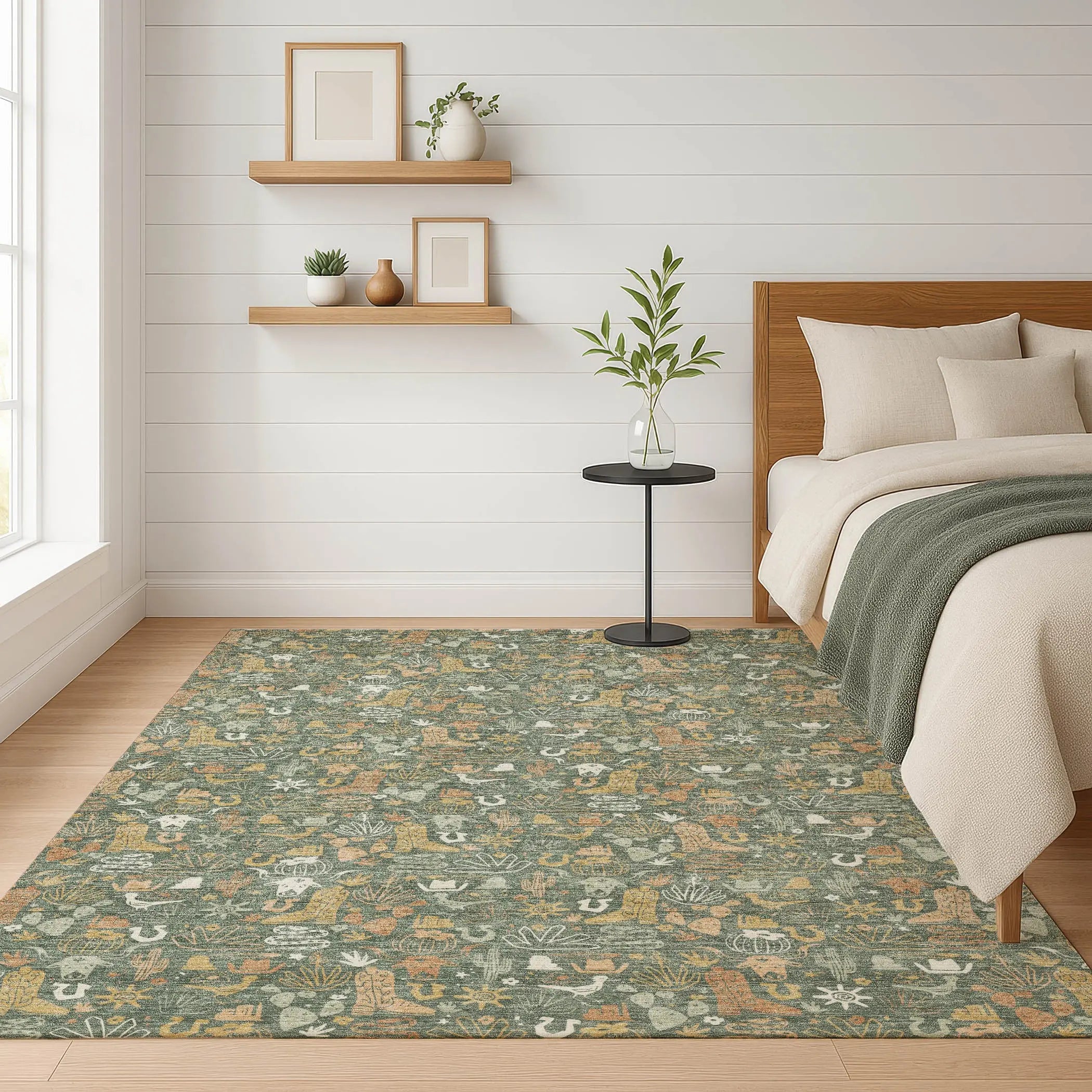 10' X 14' Green And Brown Stars Washable Indoor Outdoor Area Rug Homeroots Outdoor