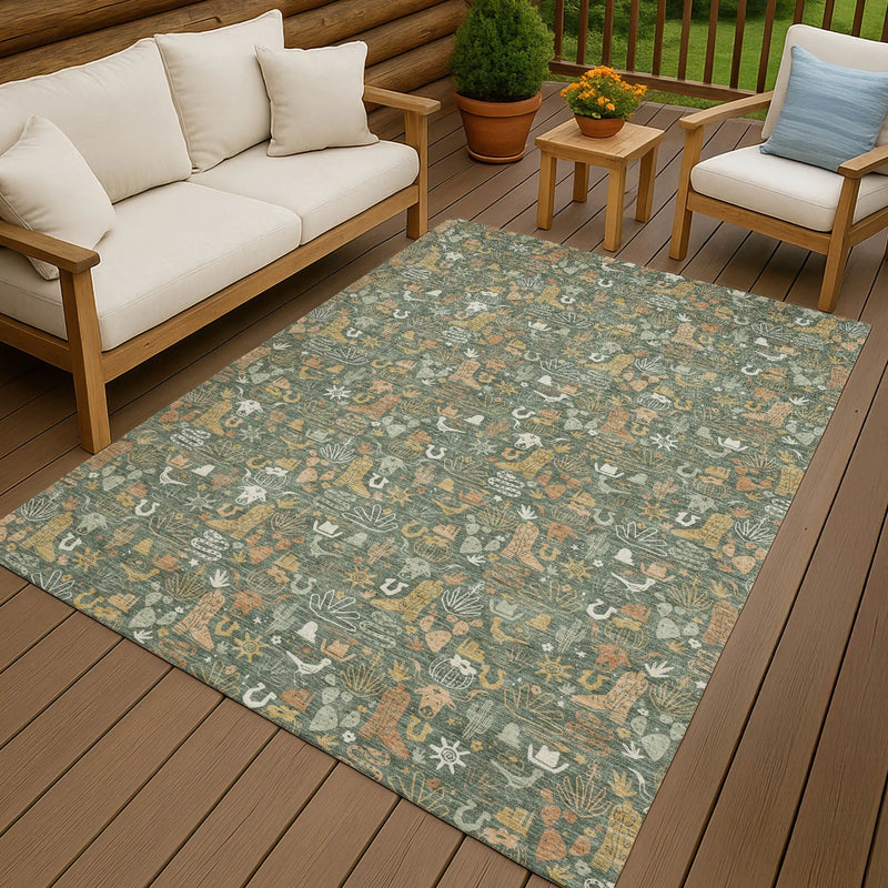 10' X 14' Green And Brown Stars Washable Indoor Outdoor Area Rug Homeroots Outdoor