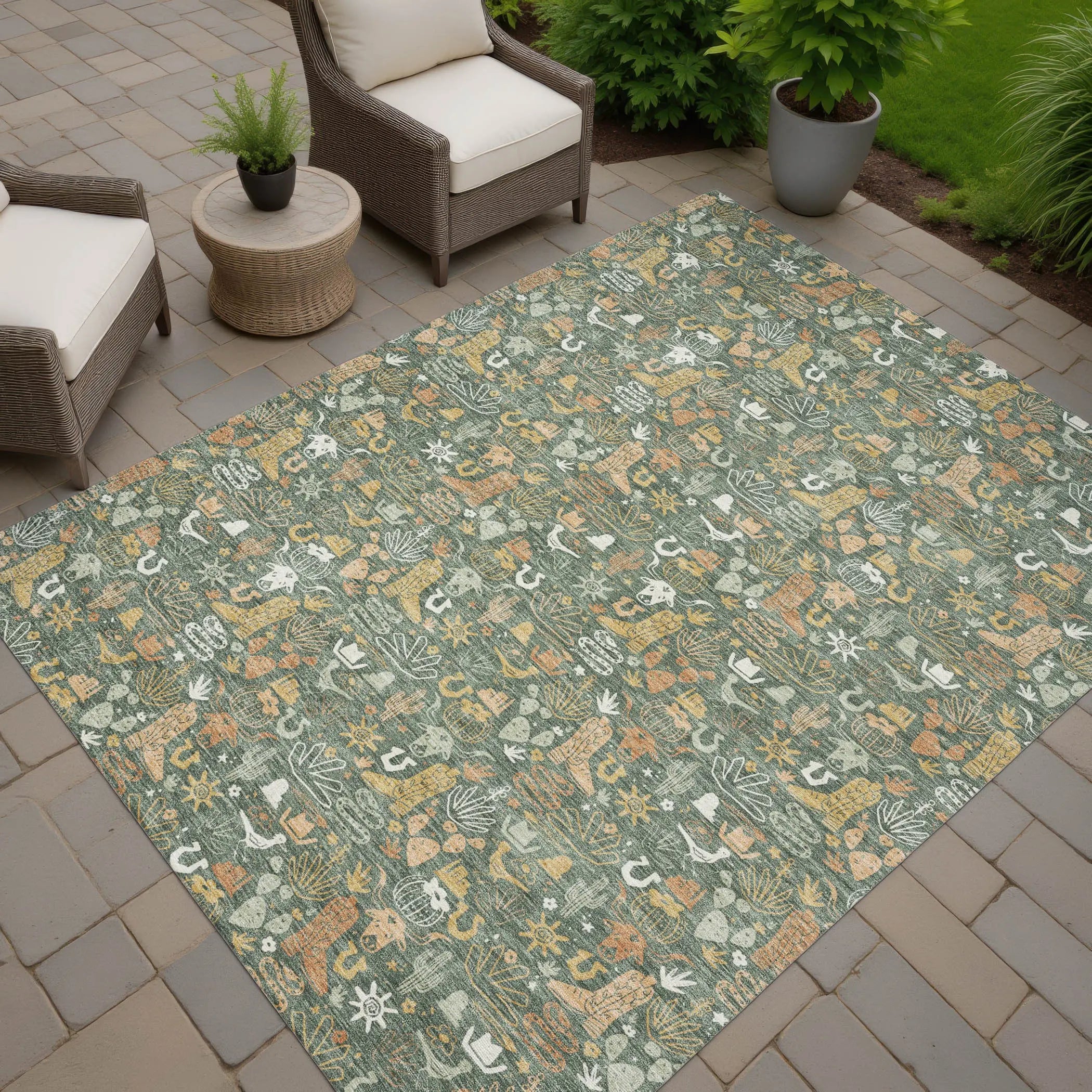10' X 14' Green And Brown Stars Washable Indoor Outdoor Area Rug Homeroots Outdoor