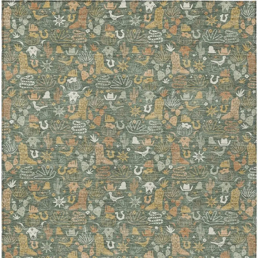 10' X 14' Green And Brown Stars Washable Indoor Outdoor Area Rug Homeroots Outdoor