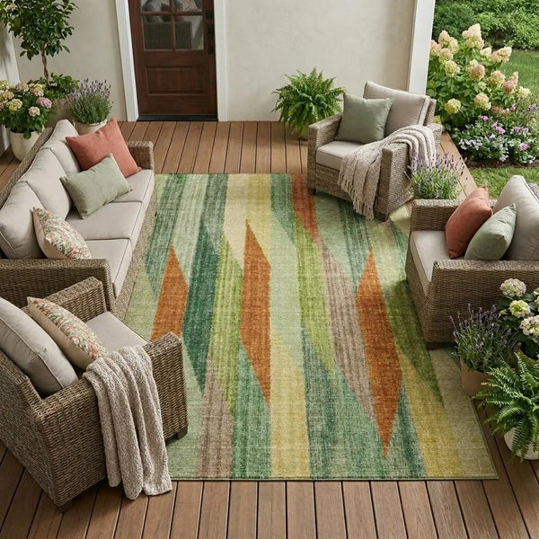 10' X 14' Green And Brown Striped Washable Indoor Outdoor Area Rug Homeroots Outdoor