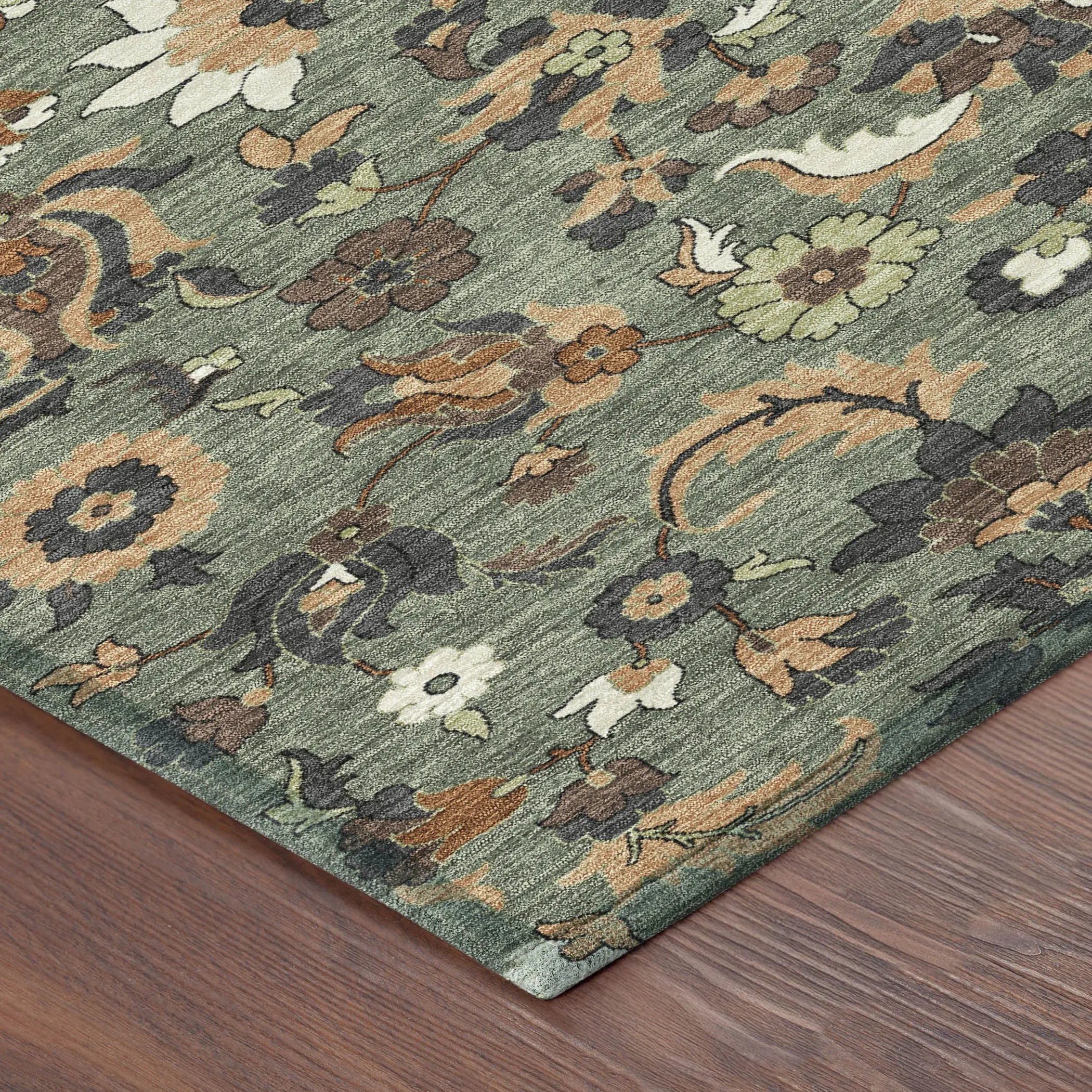 10' X 14' Green And Charcoal Floral Medallion Washable Indoor Outdoor Area Rug Homeroots Outdoor