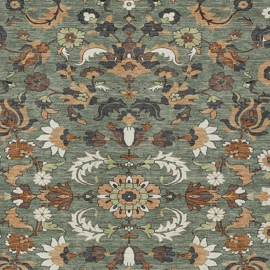 10' X 14' Green And Charcoal Floral Medallion Washable Indoor Outdoor Area Rug Homeroots Outdoor