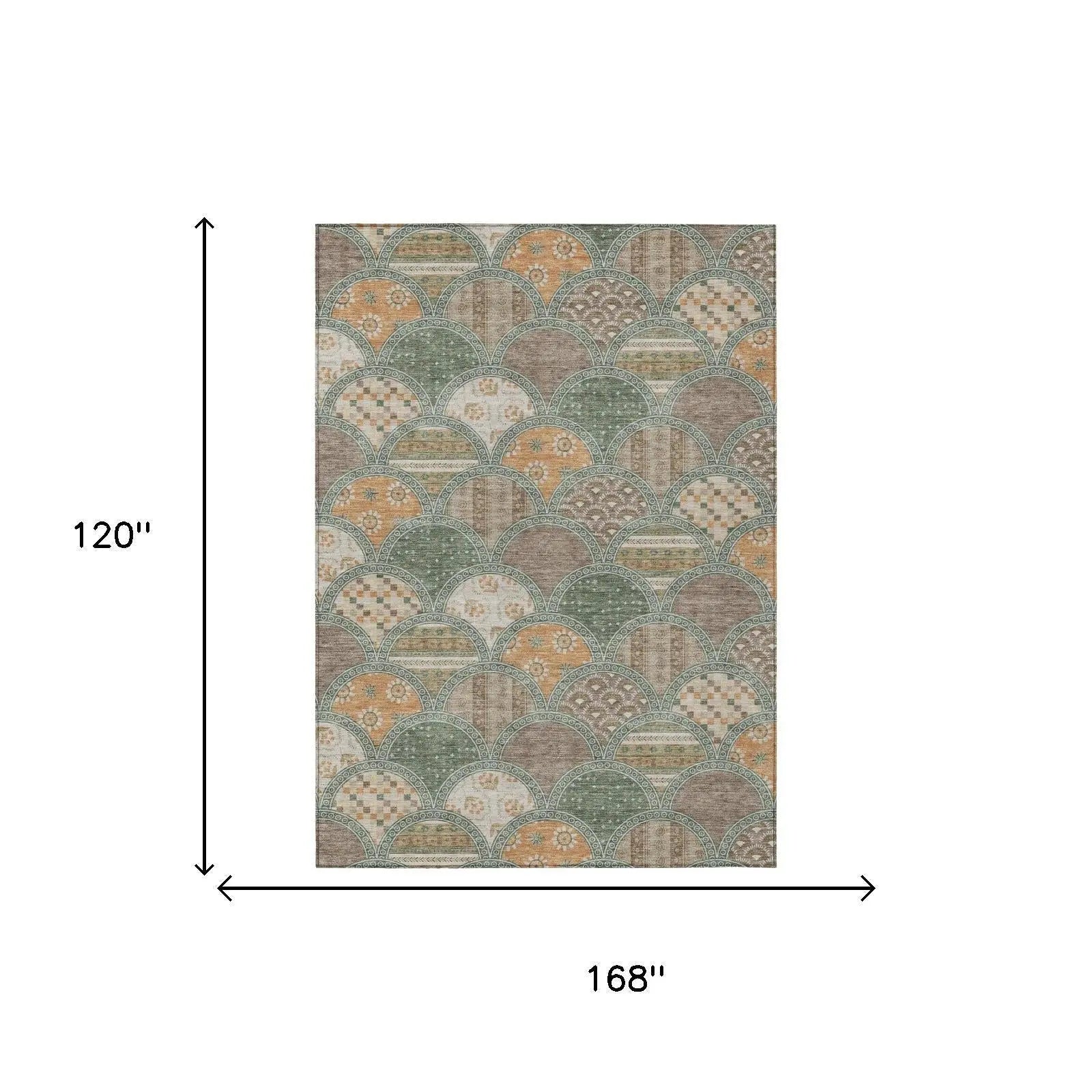 10' X 14' Green And Copper Geometric Washable Indoor Outdoor Area Rug Homeroots Outdoor