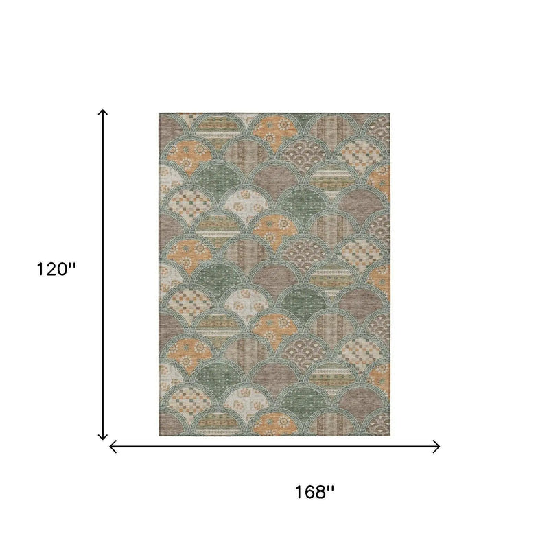 10' X 14' Green And Copper Geometric Washable Indoor Outdoor Area Rug Homeroots Outdoor