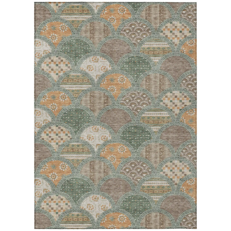 10' X 14' Green And Copper Geometric Washable Indoor Outdoor Area Rug Homeroots Outdoor
