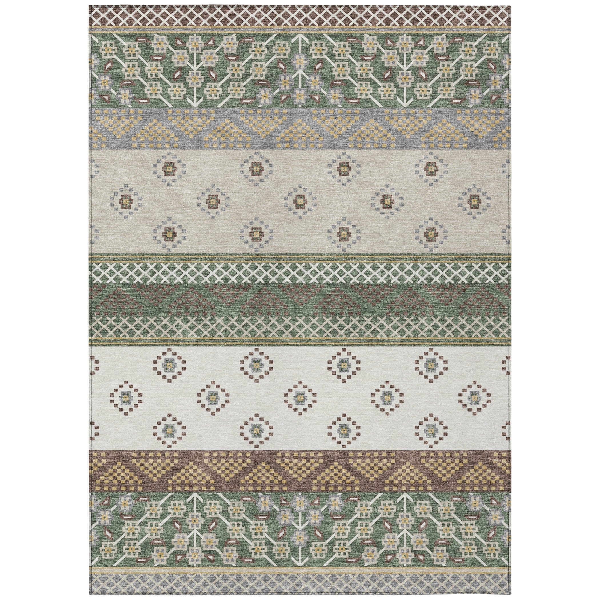 10' X 14' Green And Copper Striped Washable Indoor Outdoor Area Rug Homeroots Outdoor