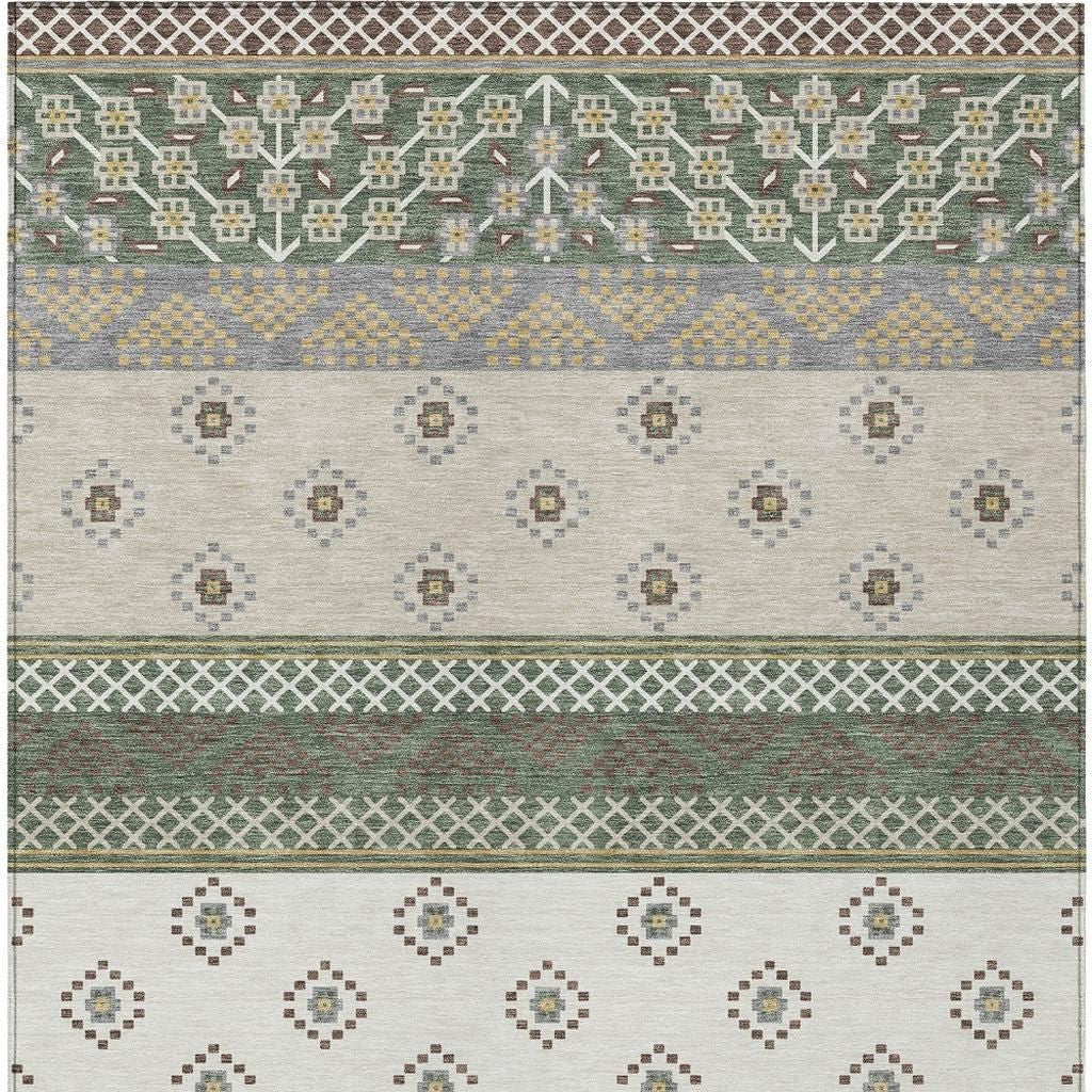 10' X 14' Green And Copper Striped Washable Indoor Outdoor Area Rug Homeroots Outdoor