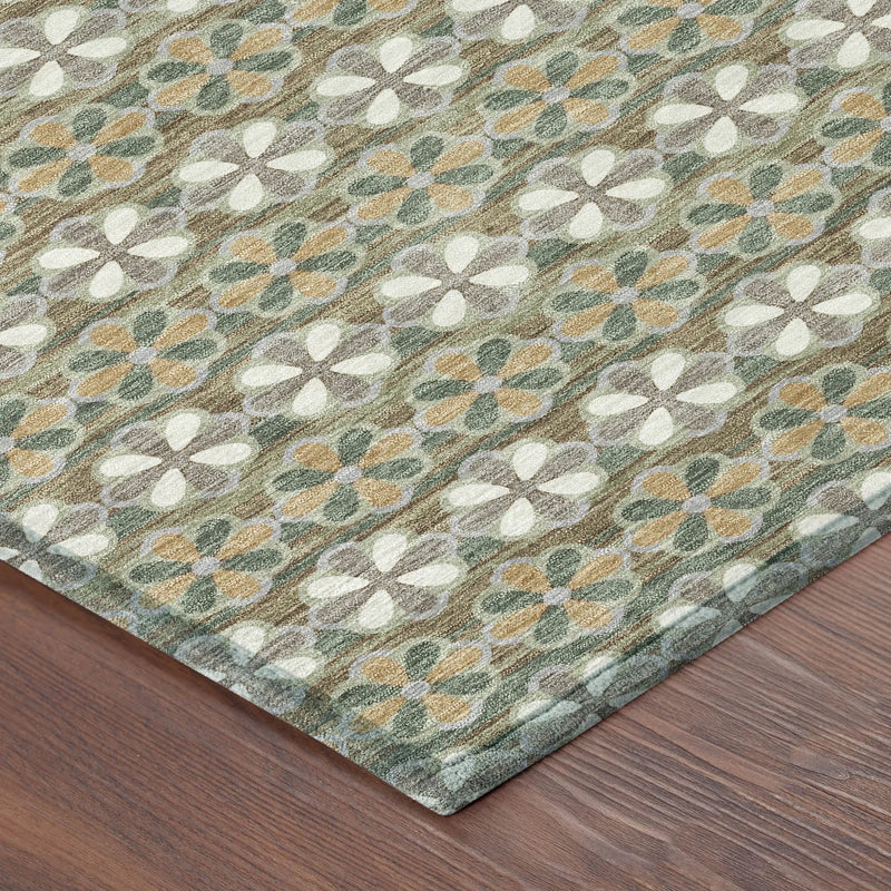 10' X 14' Green And Cream Striped Washable Indoor Outdoor Area Rug Homeroots Outdoor