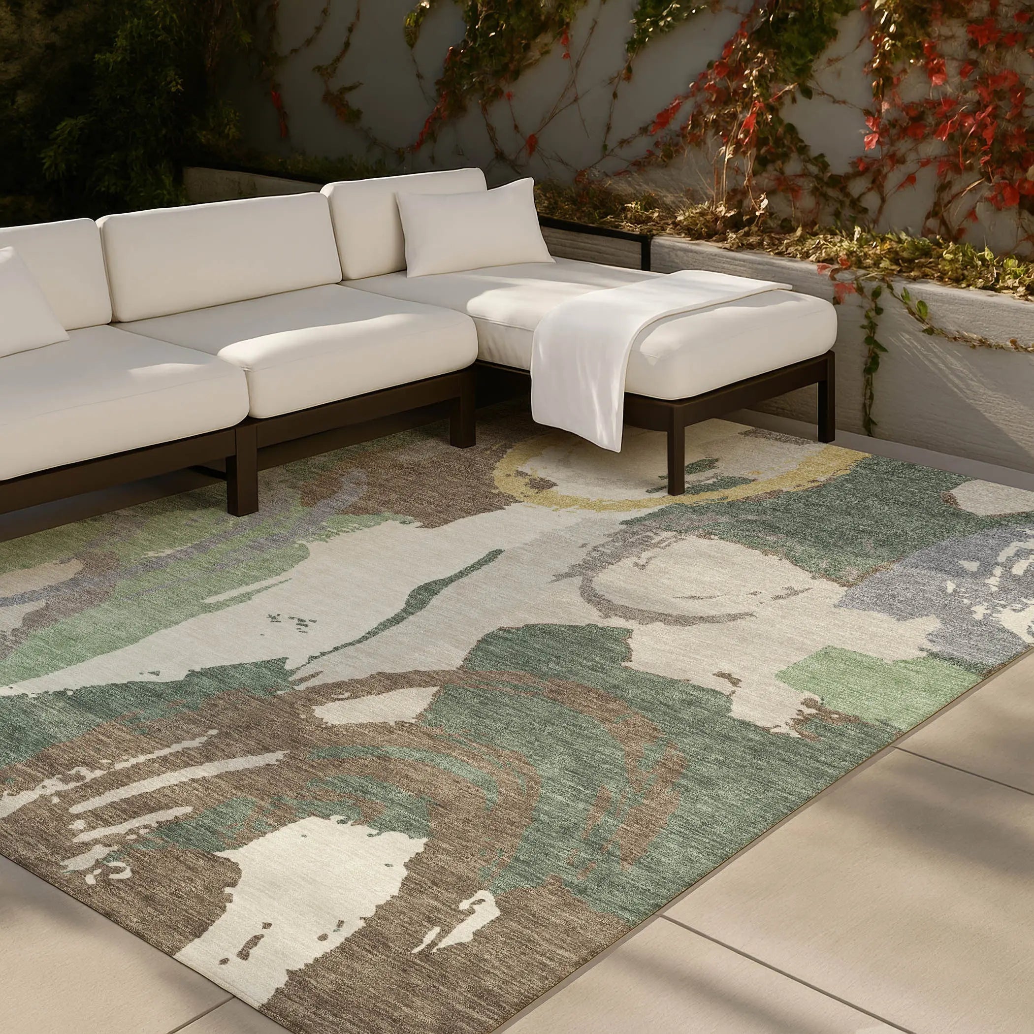 10' X 14' Green And Denim Blue Abstract Washable Indoor Outdoor Area Rug Homeroots Outdoor