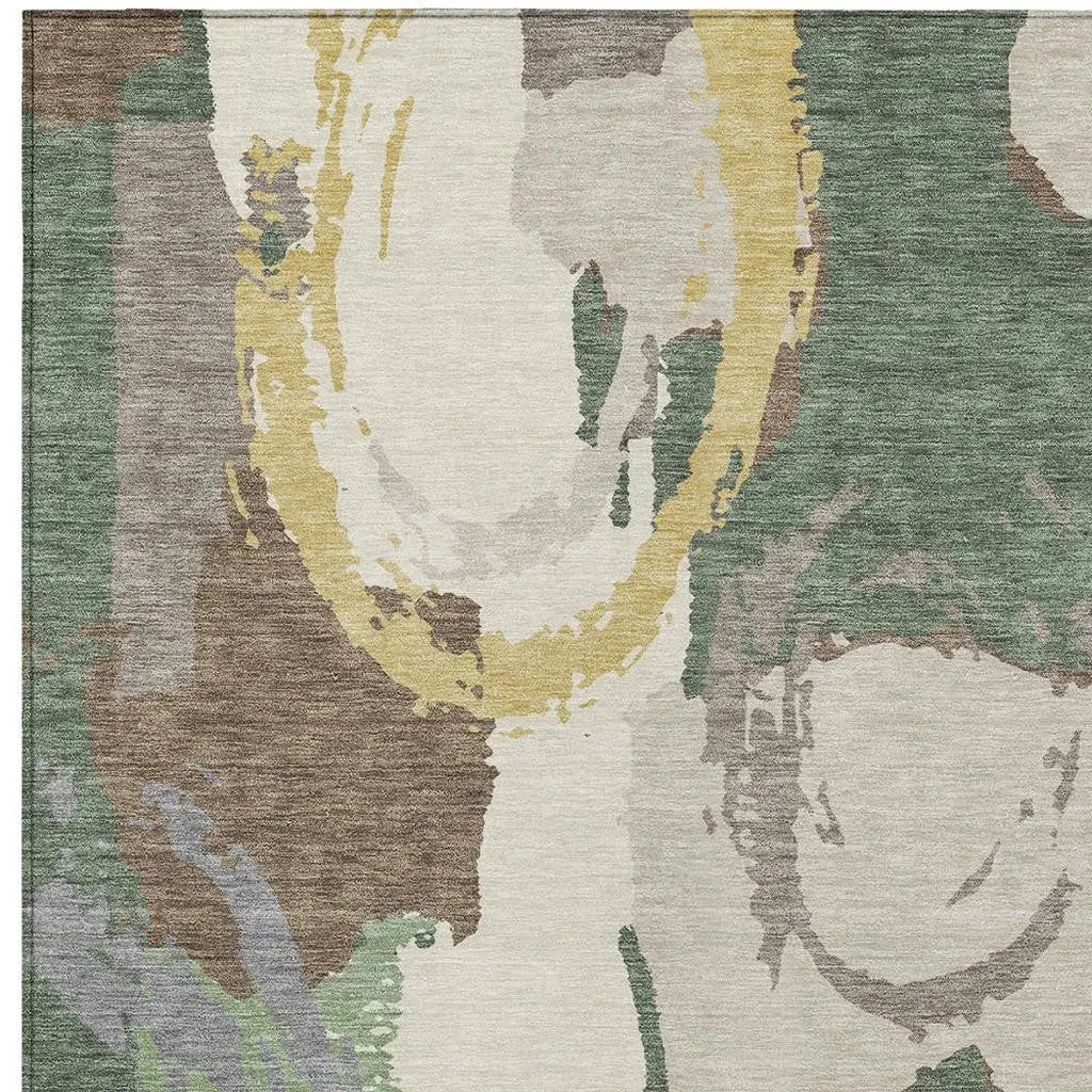 10' X 14' Green And Denim Blue Abstract Washable Indoor Outdoor Area Rug Homeroots Outdoor