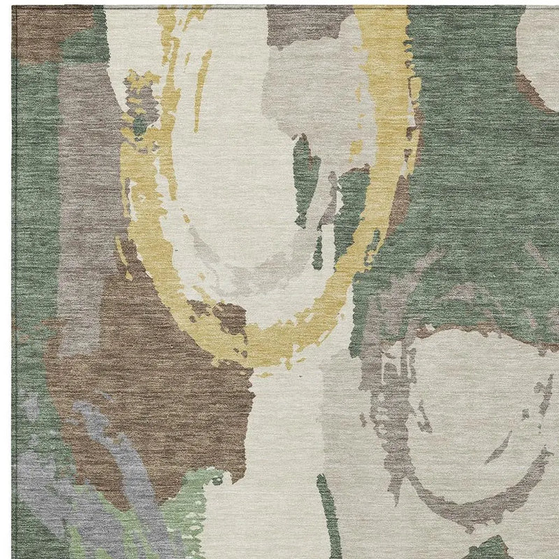 10' X 14' Green And Denim Blue Abstract Washable Indoor Outdoor Area Rug Homeroots Outdoor