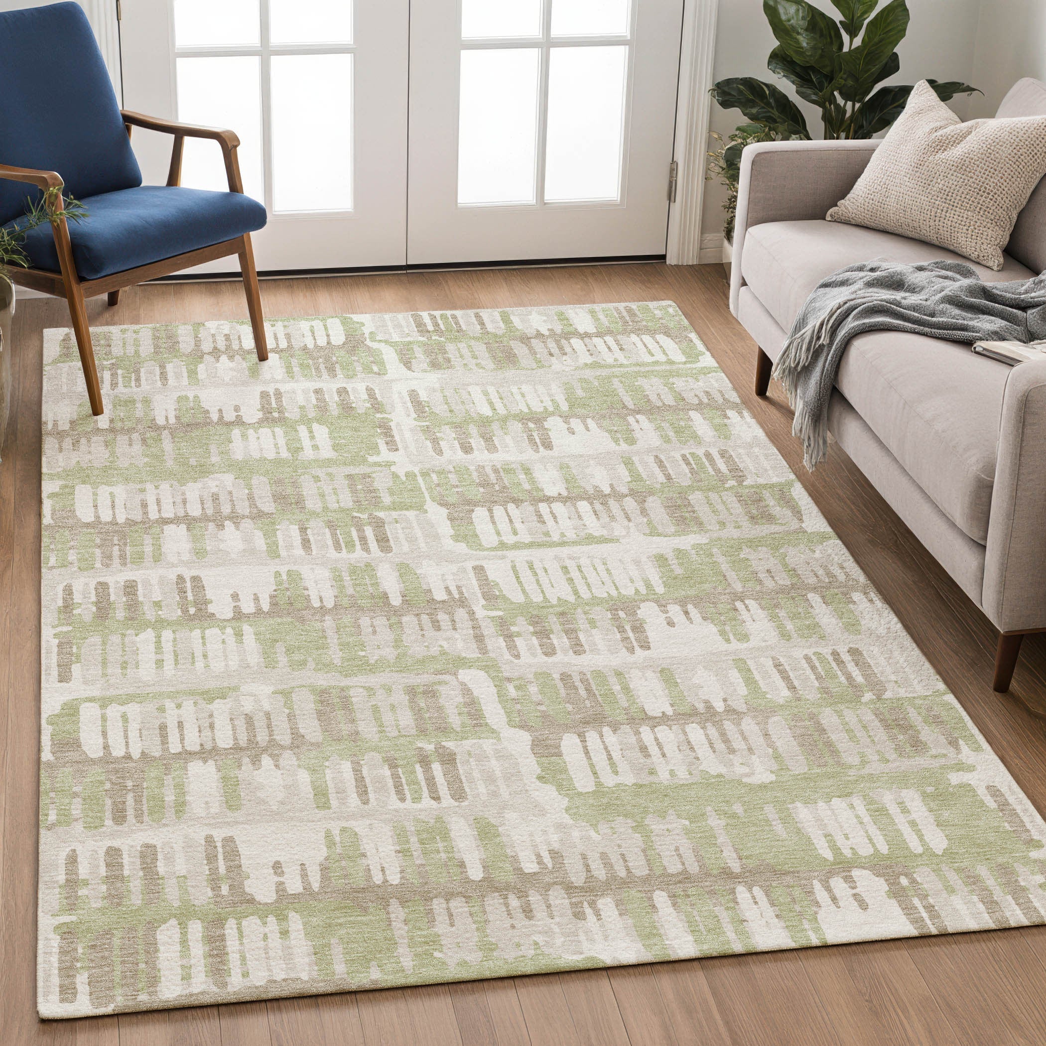 10' X 14' Green And Denim Blue Abstract Washable Indoor Outdoor Area Rug Homeroots Outdoor