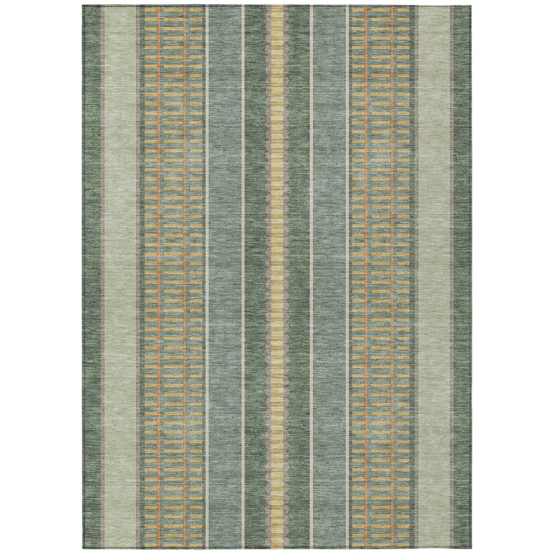 10' X 14' Green And Denim Blue Striped Washable Indoor Outdoor Area Rug Homeroots Outdoor