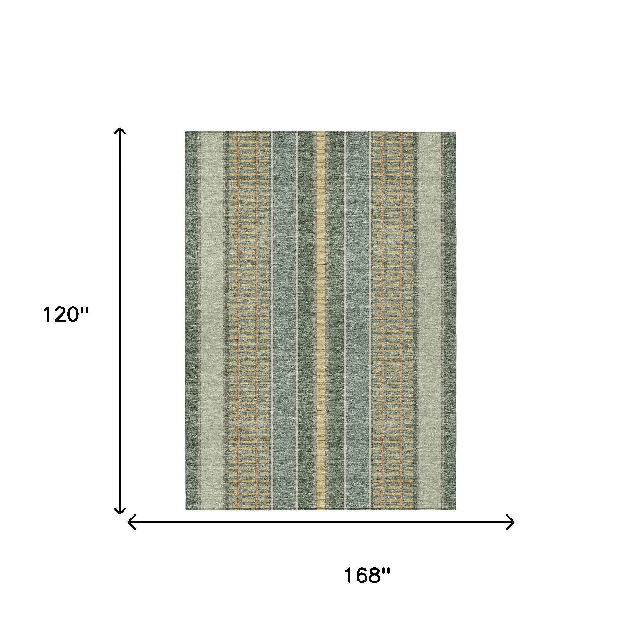 10' X 14' Green And Denim Blue Striped Washable Indoor Outdoor Area Rug Homeroots Outdoor