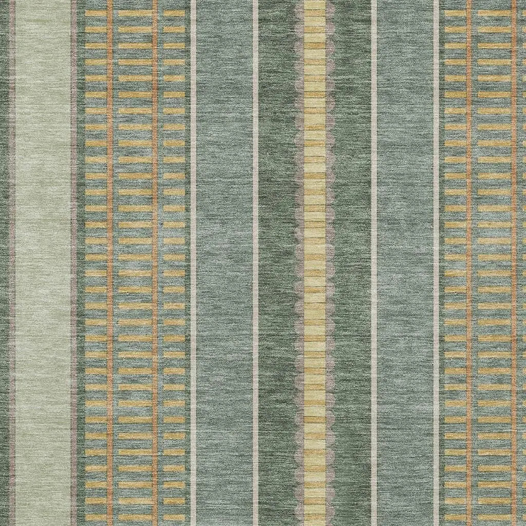 10' X 14' Green And Denim Blue Striped Washable Indoor Outdoor Area Rug Homeroots Outdoor
