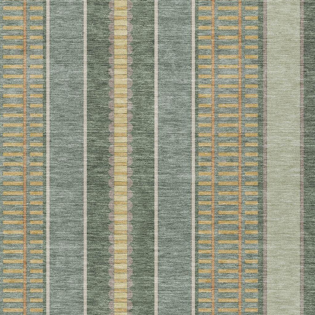 10' X 14' Green And Denim Blue Striped Washable Indoor Outdoor Area Rug Homeroots Outdoor