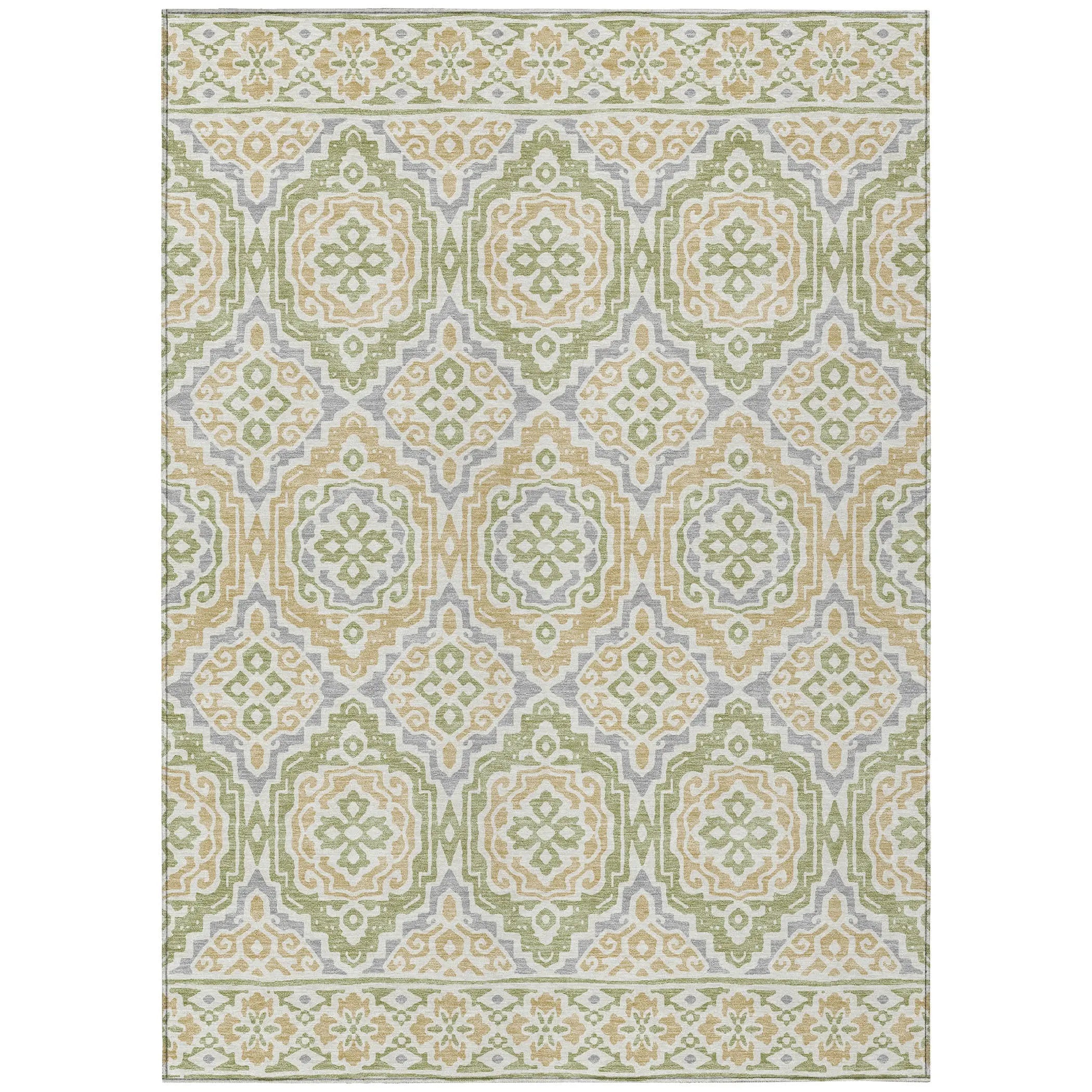 10' X 14' Green And Denim Blue Tribal Washable Indoor Outdoor Area Rug Homeroots Outdoor