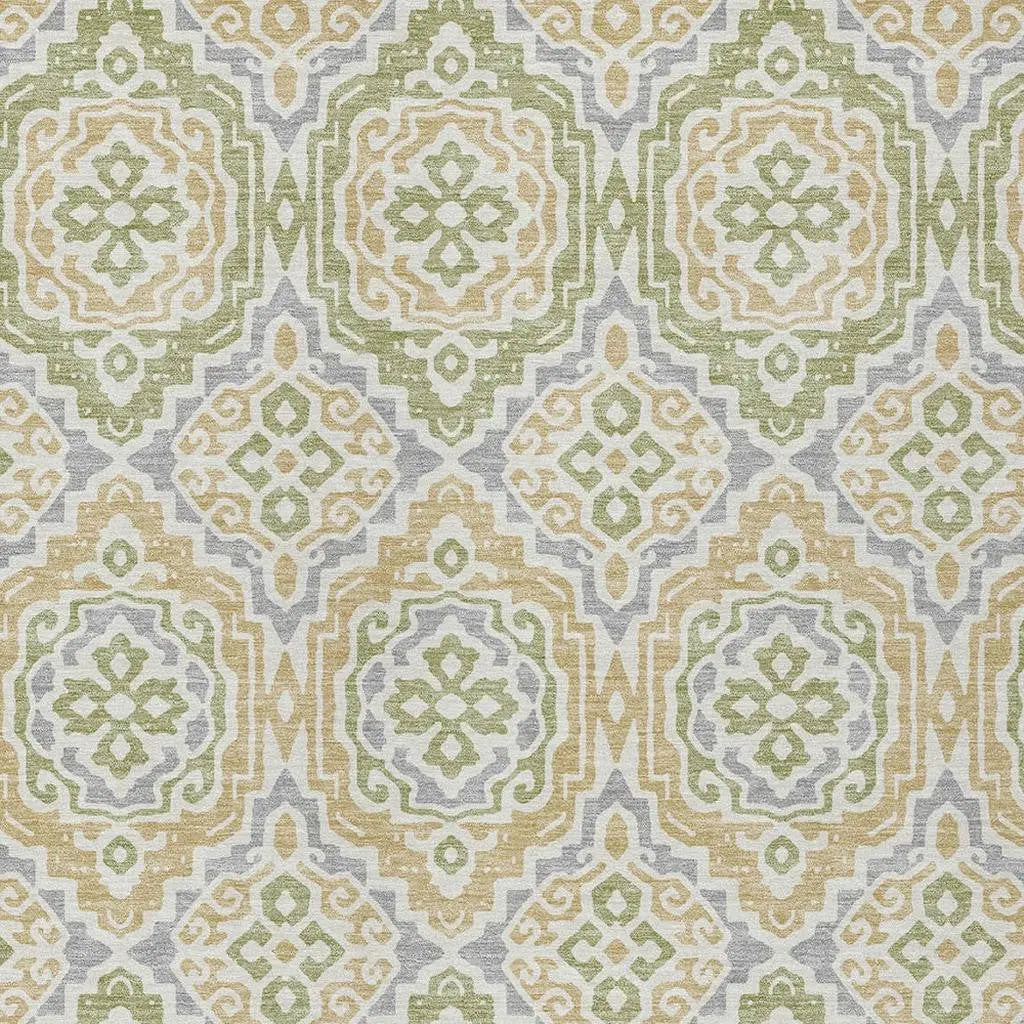 10' X 14' Green And Denim Blue Tribal Washable Indoor Outdoor Area Rug Homeroots Outdoor