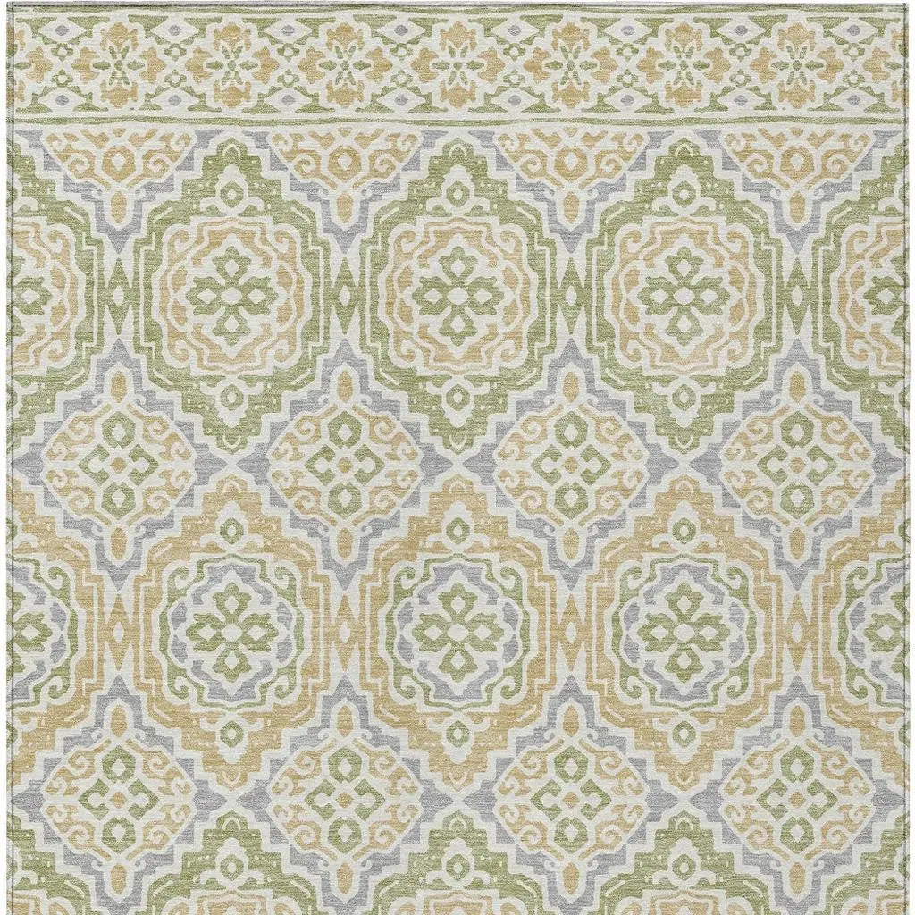 10' X 14' Green And Denim Blue Tribal Washable Indoor Outdoor Area Rug Homeroots Outdoor
