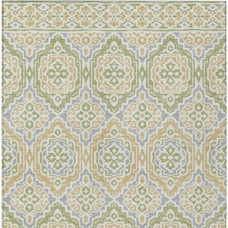 10' X 14' Green And Denim Blue Tribal Washable Indoor Outdoor Area Rug Homeroots Outdoor