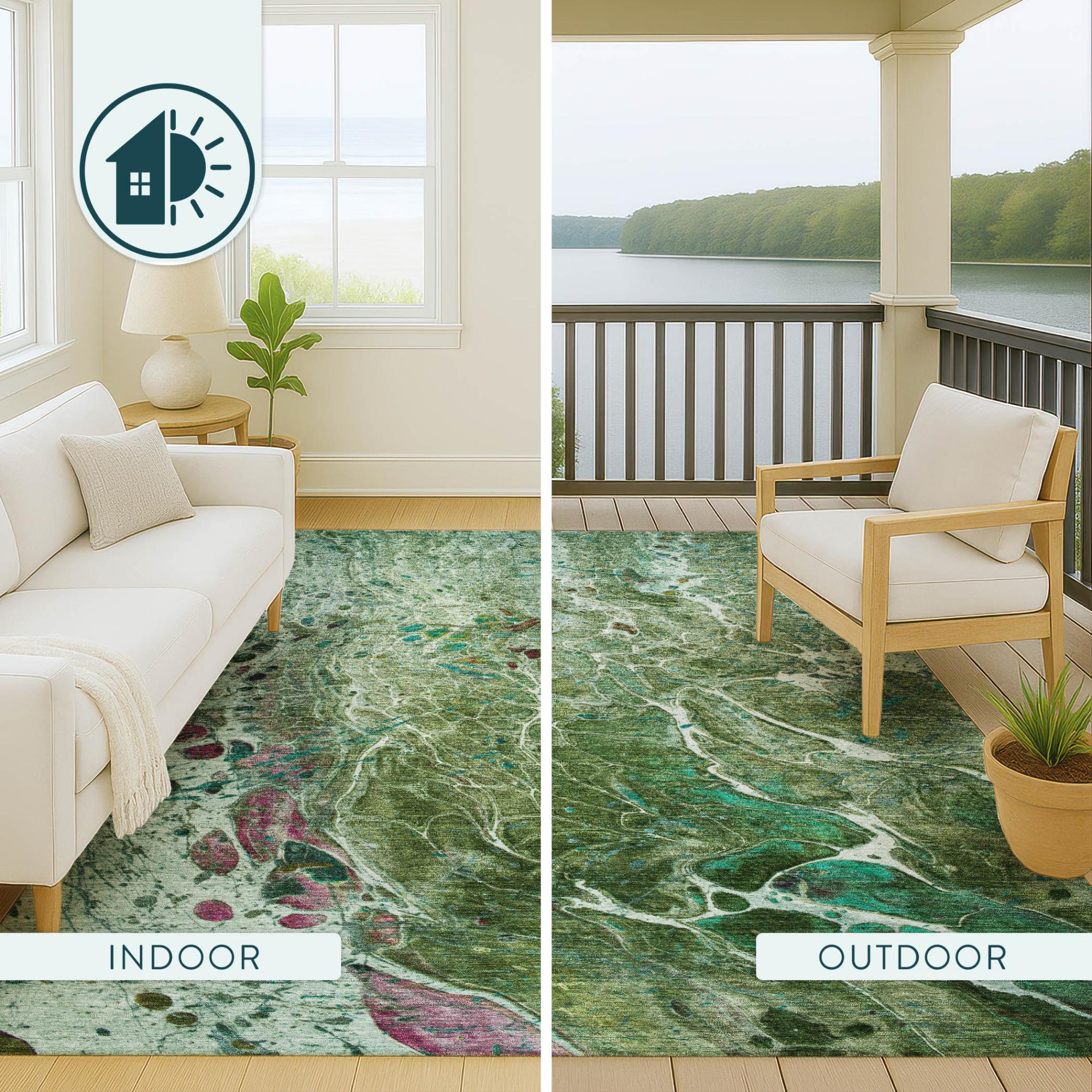 10' X 14' Green And Fern Green Abstract Washable Indoor Outdoor Area Rug Homeroots Outdoor