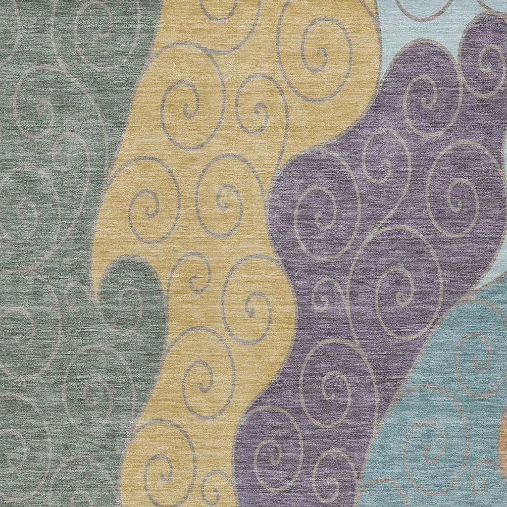 10' X 14' Green And Gold Abstract Washable Indoor Outdoor Area Rug Homeroots Outdoor