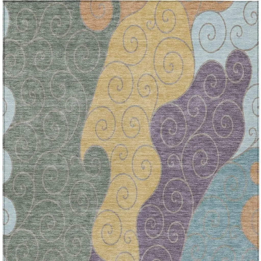 10' X 14' Green And Gold Abstract Washable Indoor Outdoor Area Rug Homeroots Outdoor