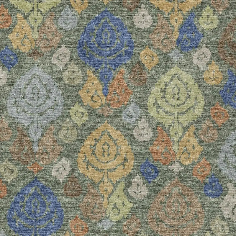 10' X 14' Green And Gold Damask Washable Indoor Outdoor Area Rug Homeroots Outdoor