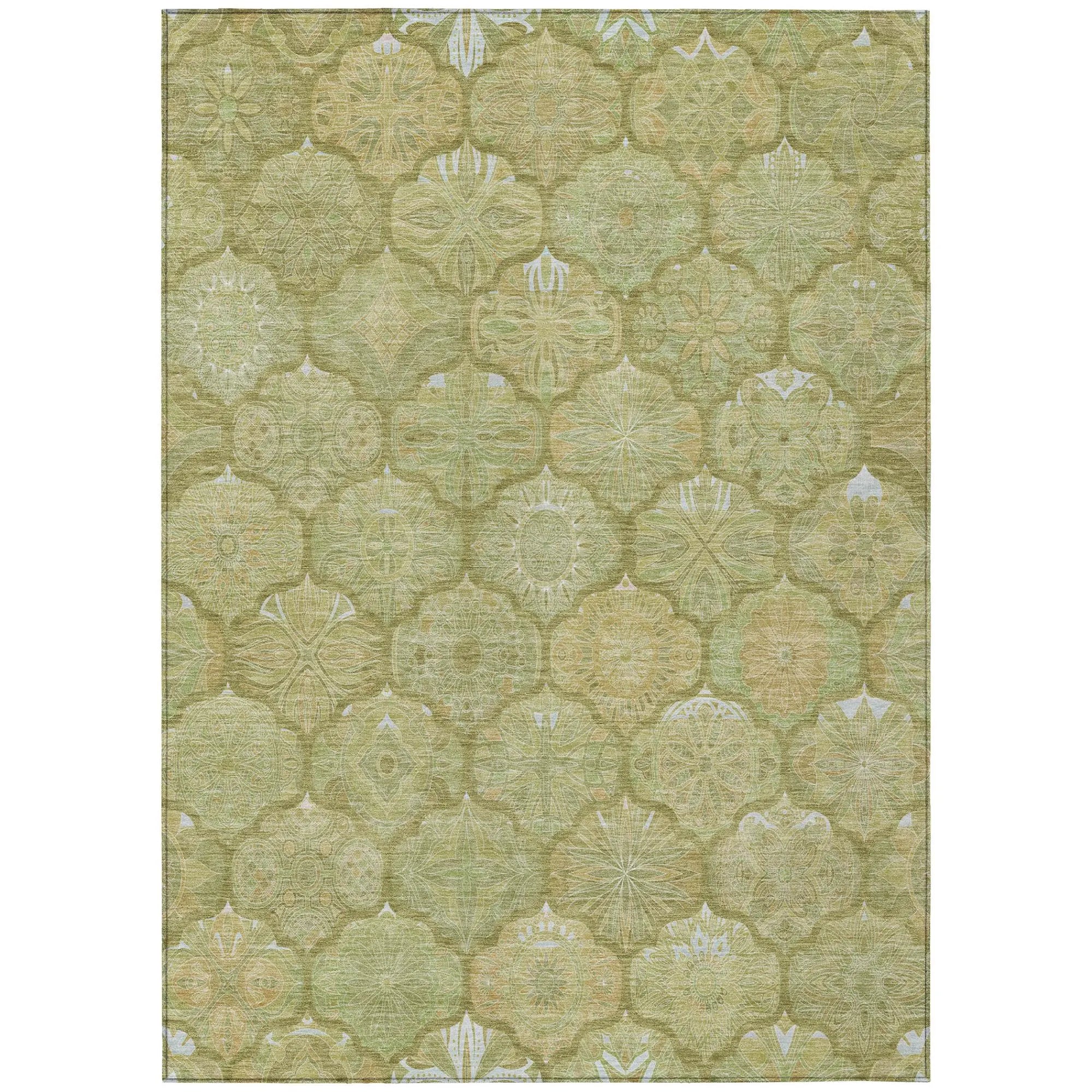 10' X 14' Green And Gold Ogee Washable Indoor Outdoor Area Rug Homeroots Outdoor