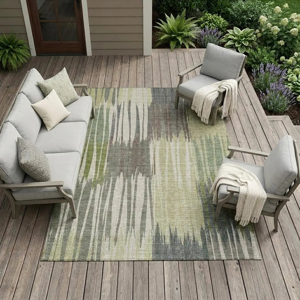 10' X 14' Green And Graphite Striped Washable Indoor Outdoor Area Rug Homeroots Outdoor