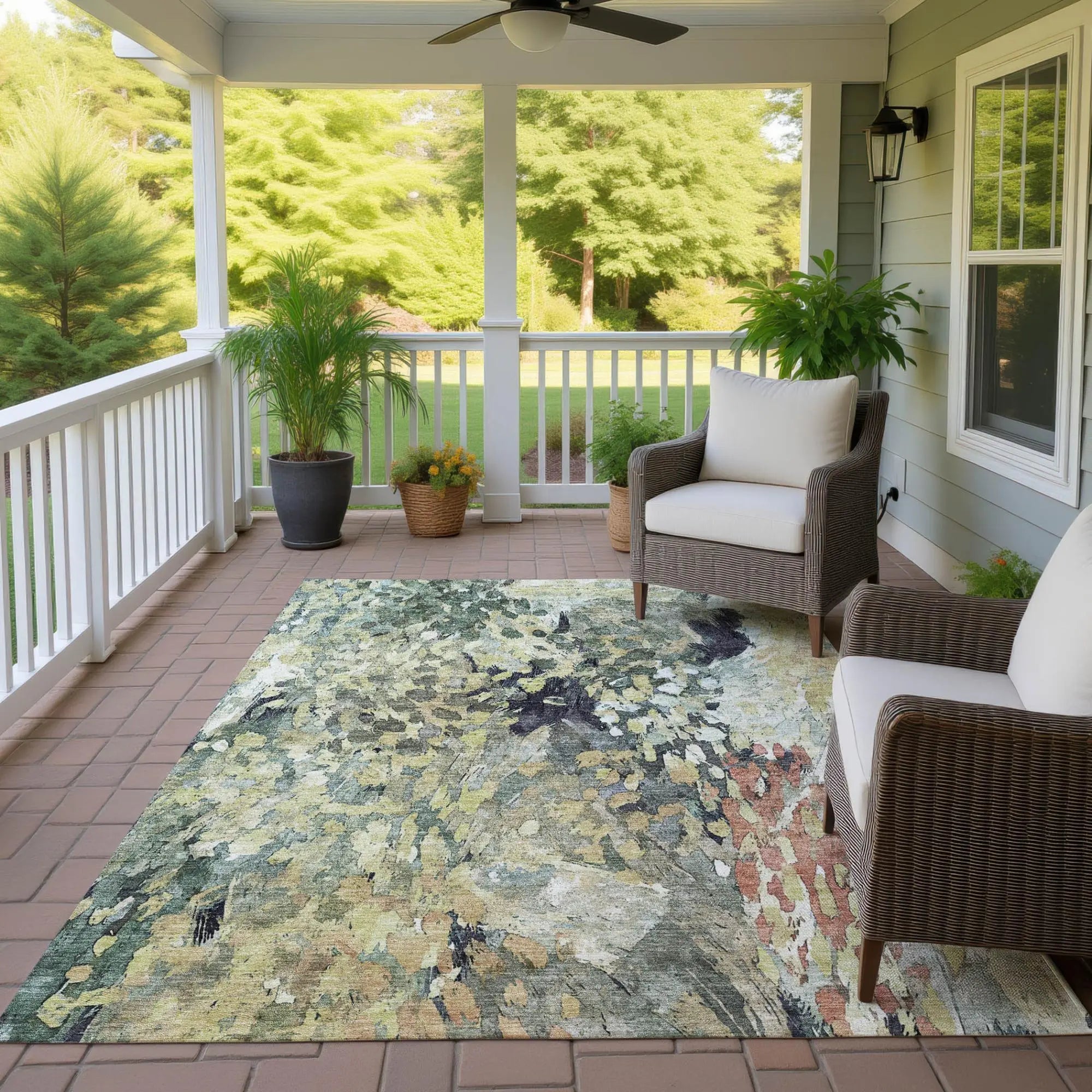 10' X 14' Green And Gray Abstract Washable Indoor Outdoor Area Rug Homeroots Outdoor