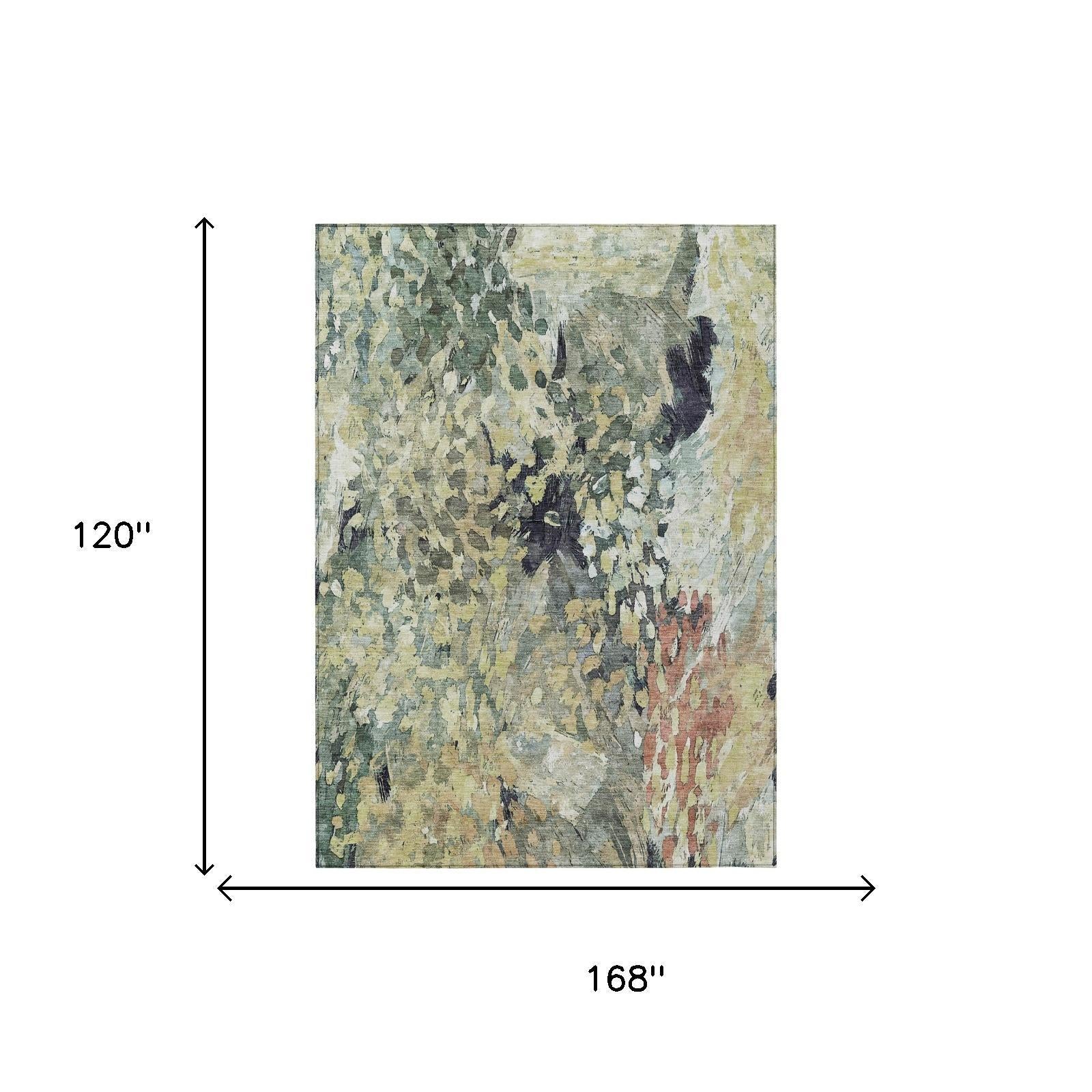 10' X 14' Green And Gray Abstract Washable Indoor Outdoor Area Rug Homeroots Outdoor